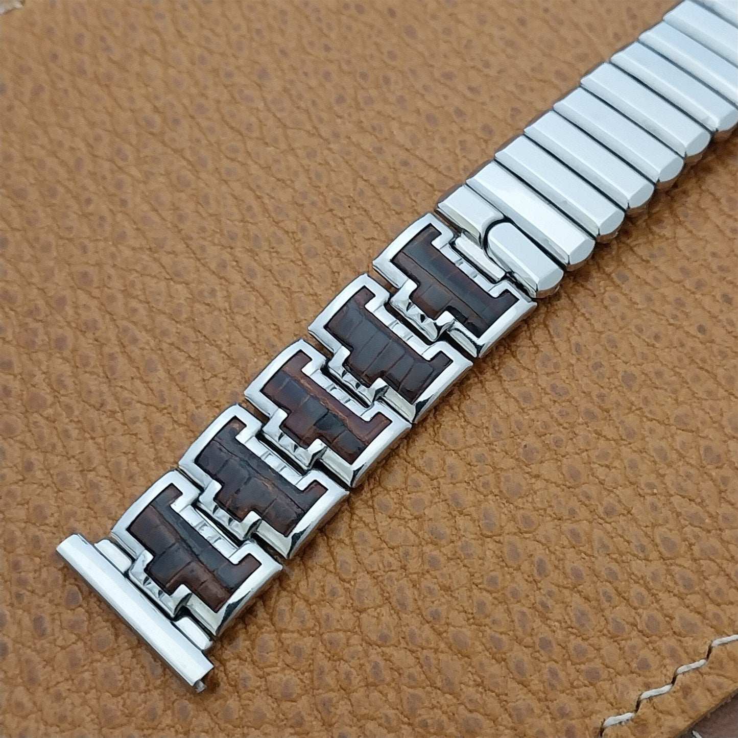 Classic Stainless Steel & Brown Alligator 1950s Kestenmade nos 50s Vintage Watch Band