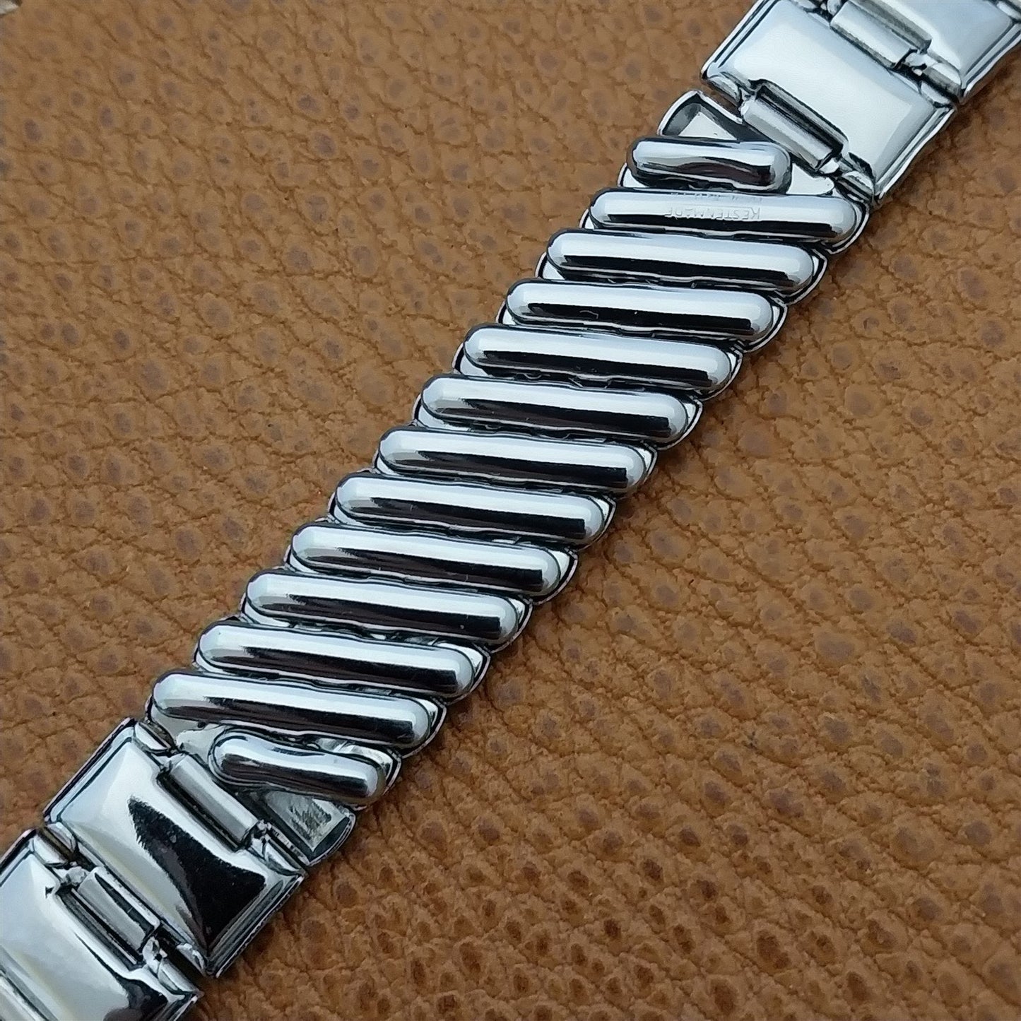 Classic Stainless Steel & Brown Alligator 1950s Kestenmade nos 50s Vintage Watch Band