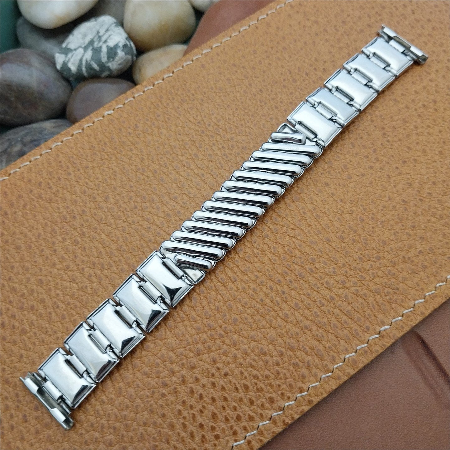 Classic Stainless Steel & Brown Alligator 1950s Kestenmade nos 50s Vintage Watch Band