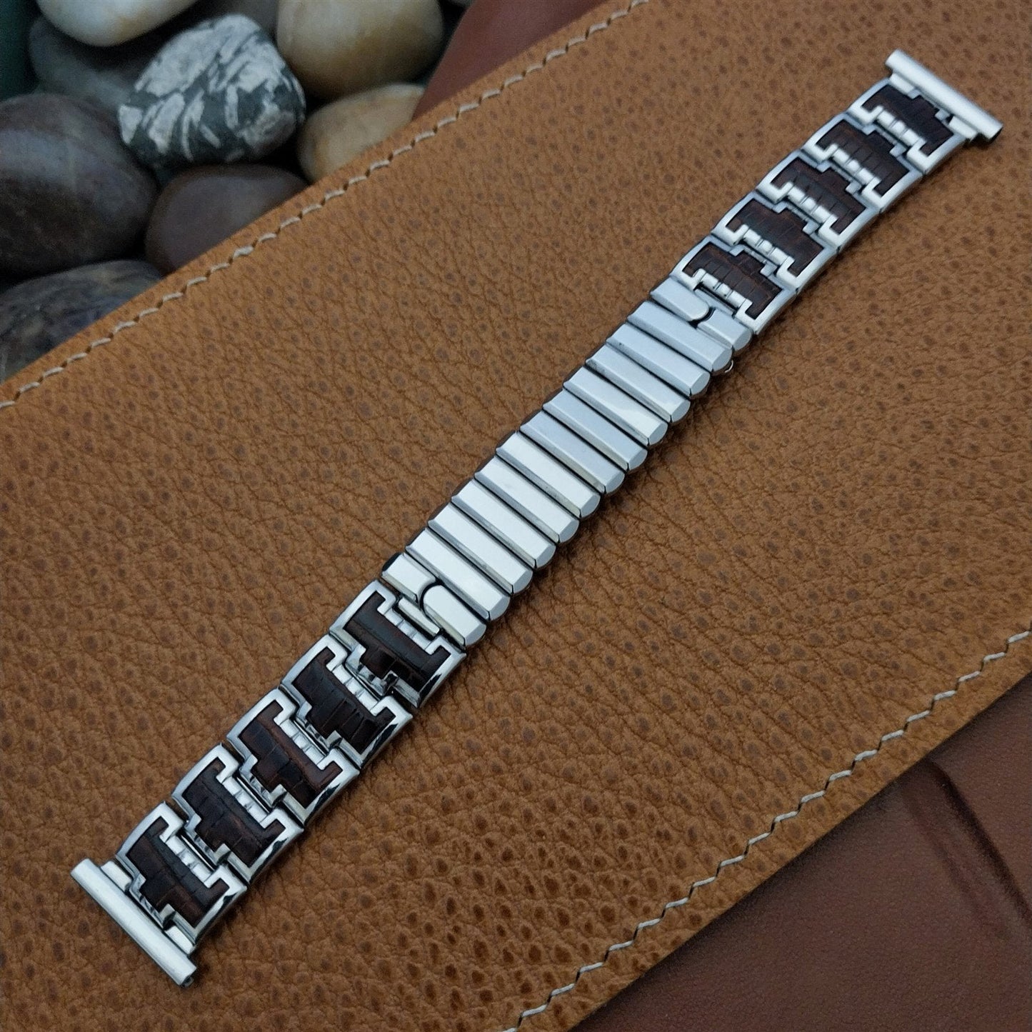 Classic Stainless Steel & Brown Alligator 1950s Kestenmade nos 50s Vintage Watch Band