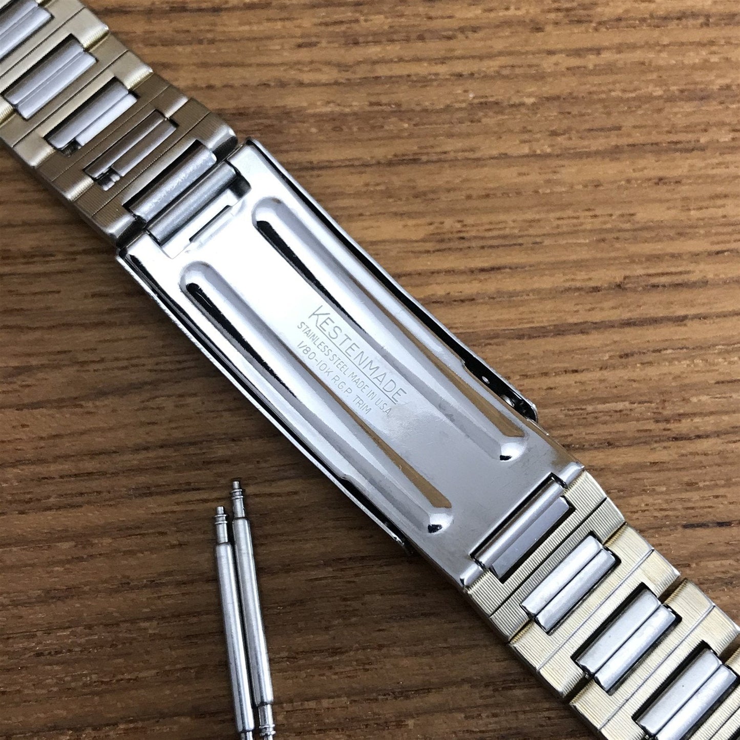 19mm Stainless Steel & Yellow Gold Kestenmade 1970s Unused Vintage Watch Band