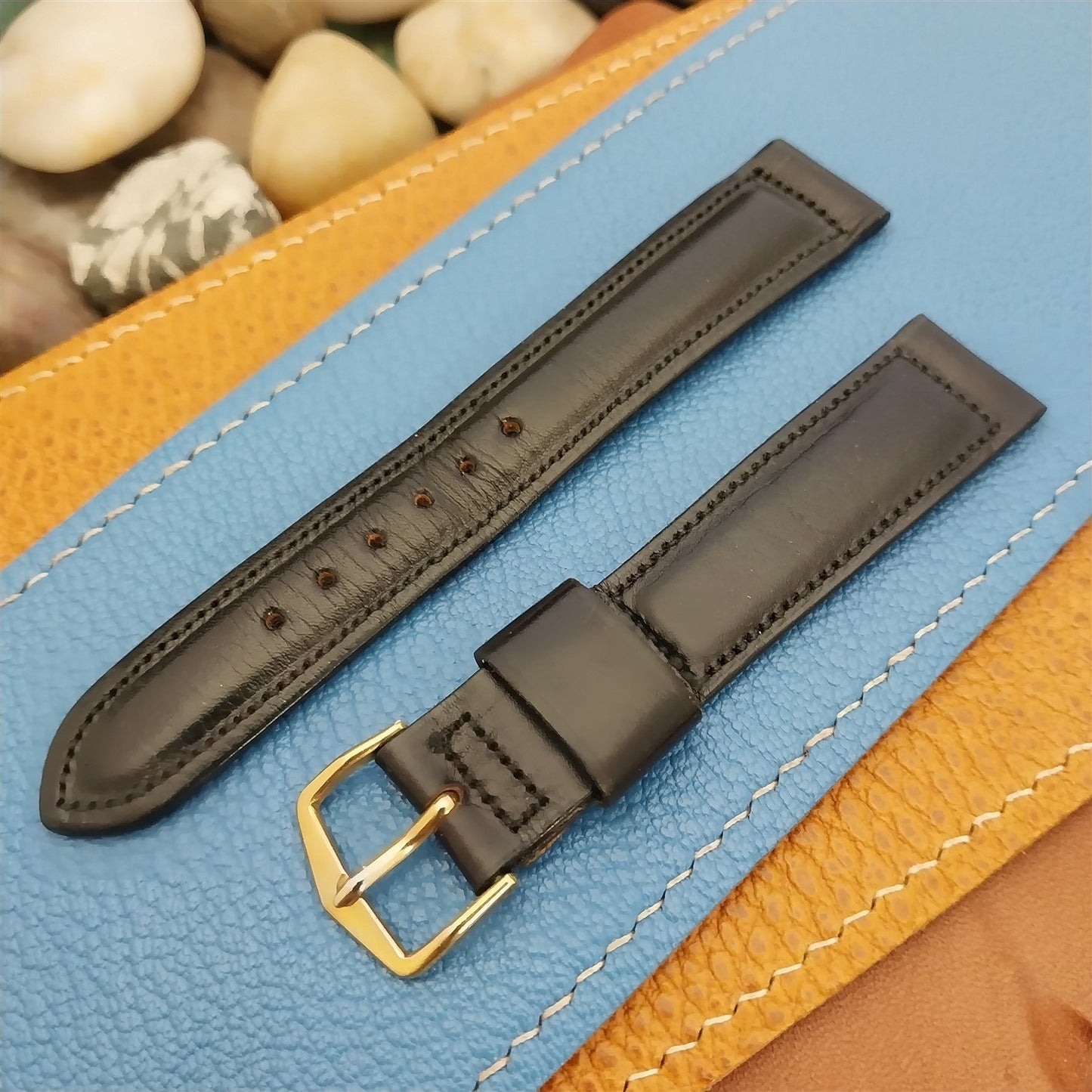 17.2mm Mormac USA Black Calf Leather Strap Unused nos 1960s Vintage Watch Strap