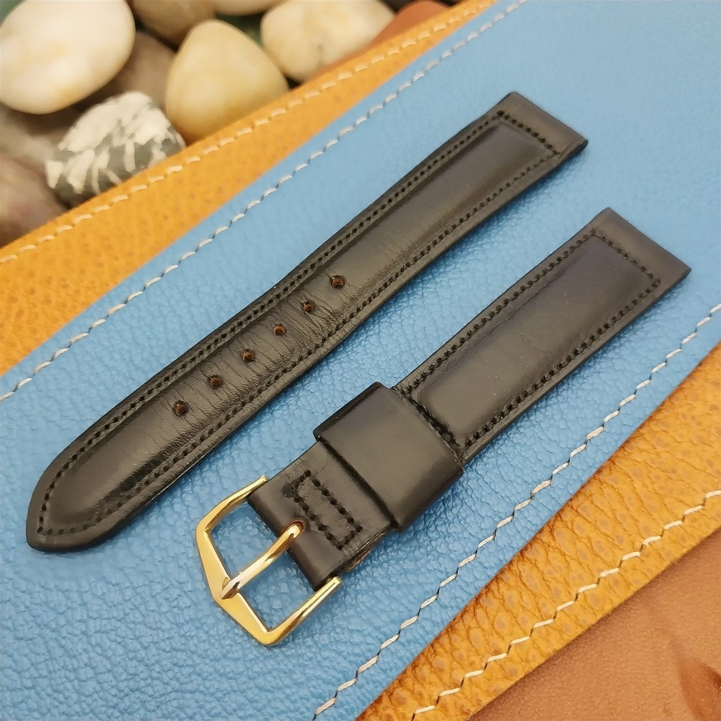 17.2mm Mormac USA Black Calf Leather Strap Unused nos 1960s Vintage Watch Band