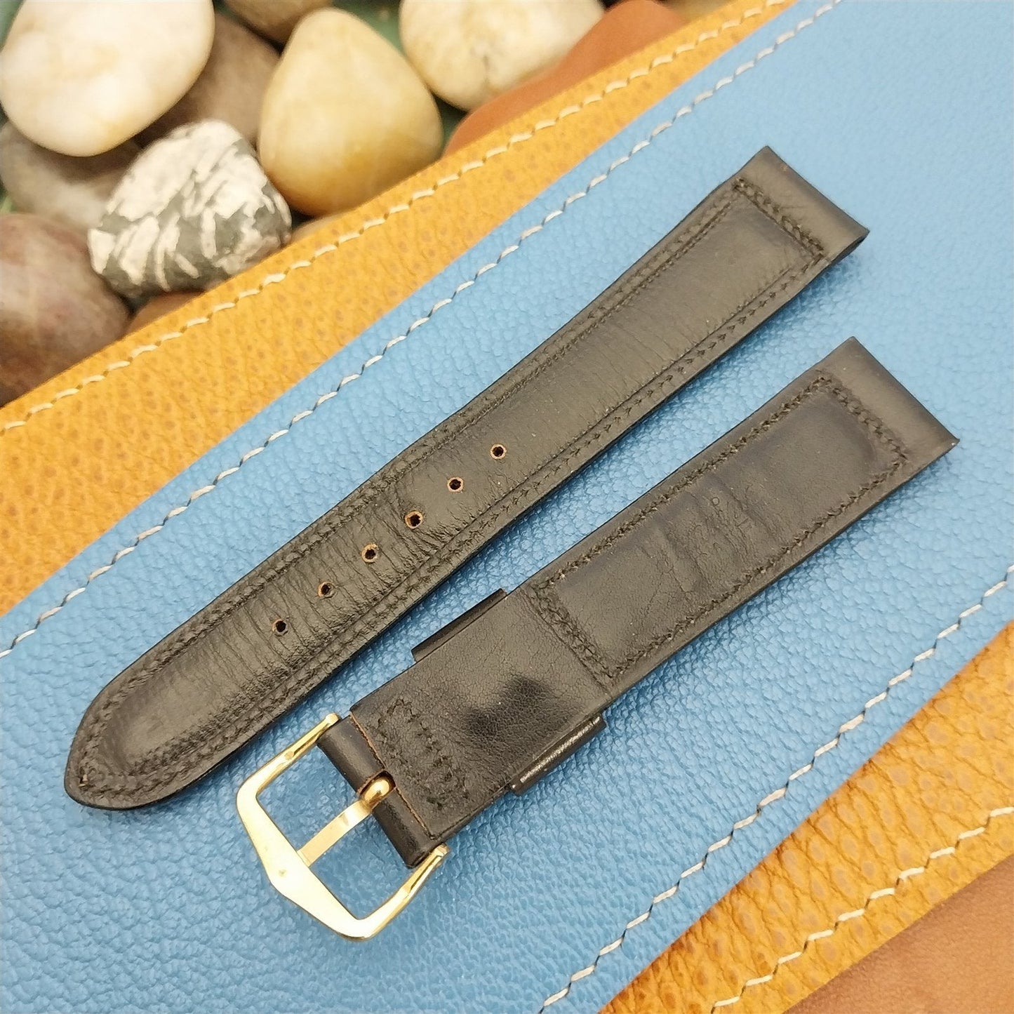 17.2mm Mormac USA Black Calf Leather Strap Unused nos 1960s Vintage Watch Band