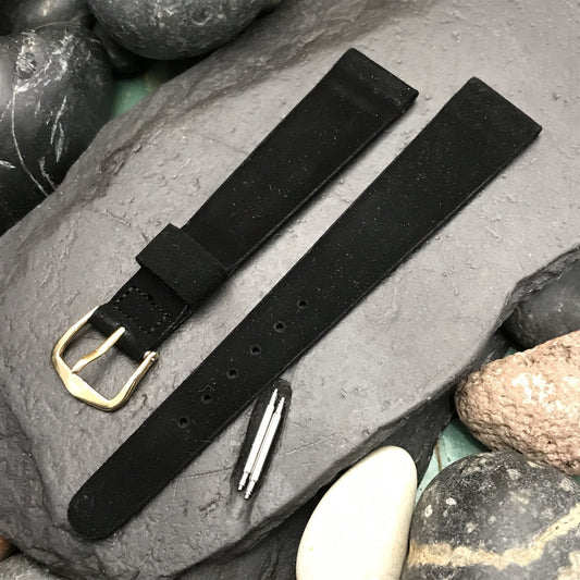 17.2mm JB Champion USA Black Suede nos 1960s Vintage Watch Band