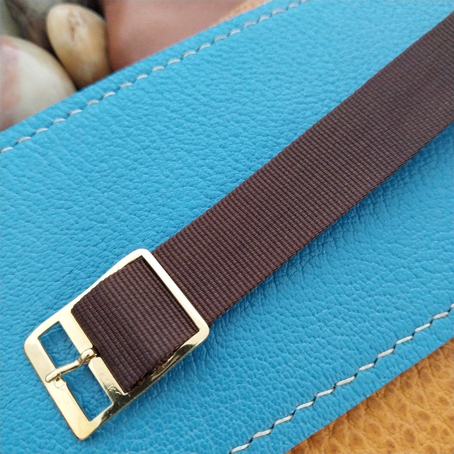 16mm Brown Nylon Military 1-Piece nos Vintage Watch Band & Gold-Tone Buckle