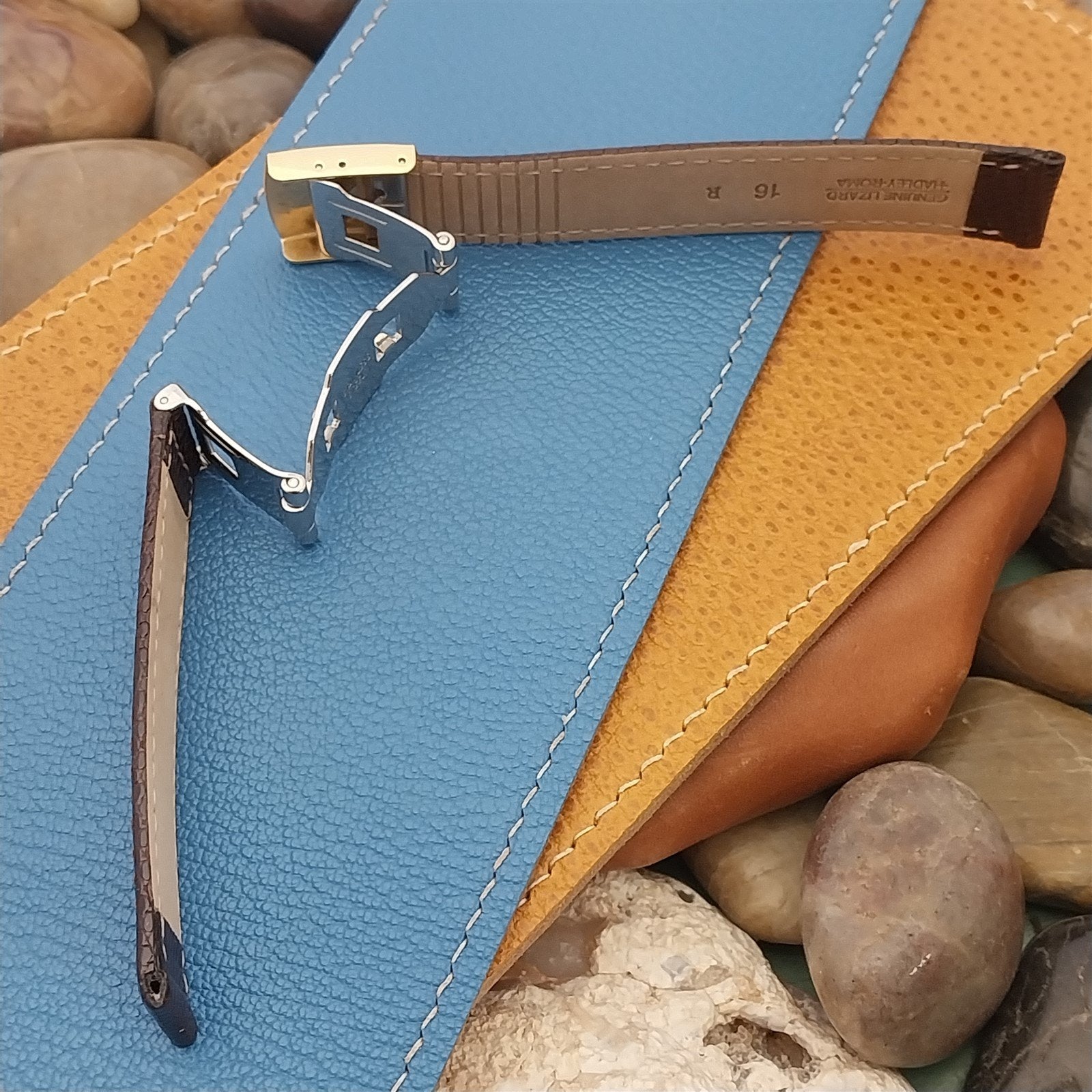 16mm Hadley Roma Burgundy Lizard Watch Band & Gold-Tone Butterfly Buckle