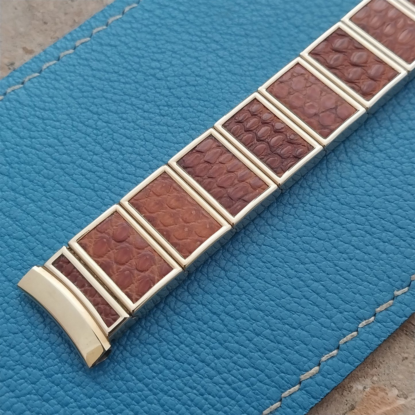 17mm Gold Filled & Brown Alligator Gemex Caballero nos 1950s Vintage Watch Band