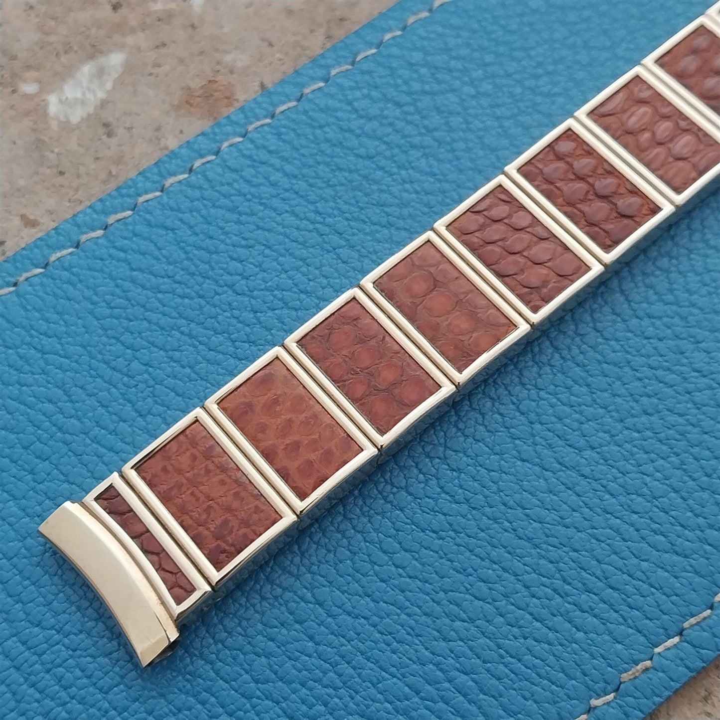 17mm Gold Filled & Brown Alligator Gemex Caballero nos 1950s Vintage Watch Band