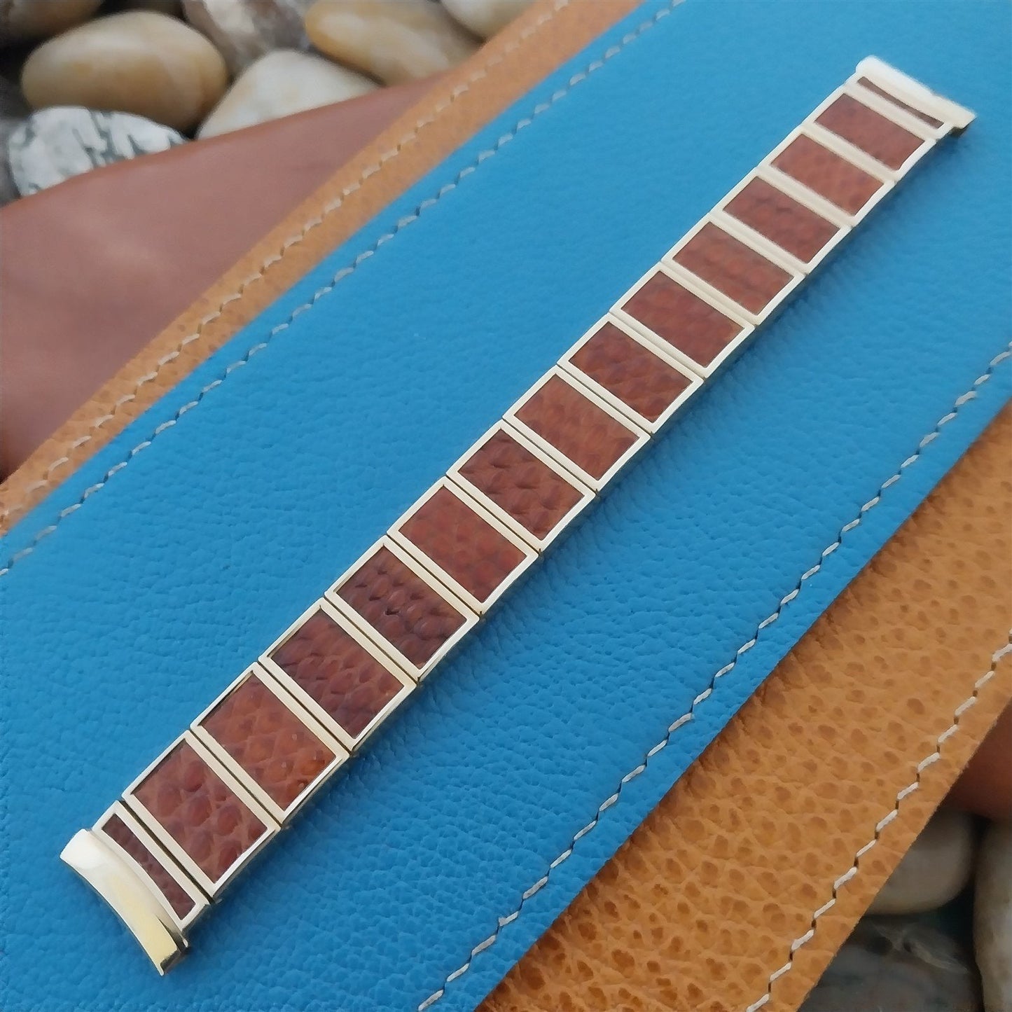 17mm Gold Filled & Brown Alligator Gemex Caballero nos 1950s Vintage Watch Band