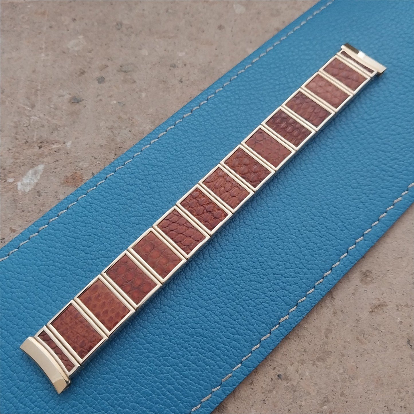 17mm Gold Filled & Brown Alligator Gemex Caballero nos 1950s Vintage Watch Band