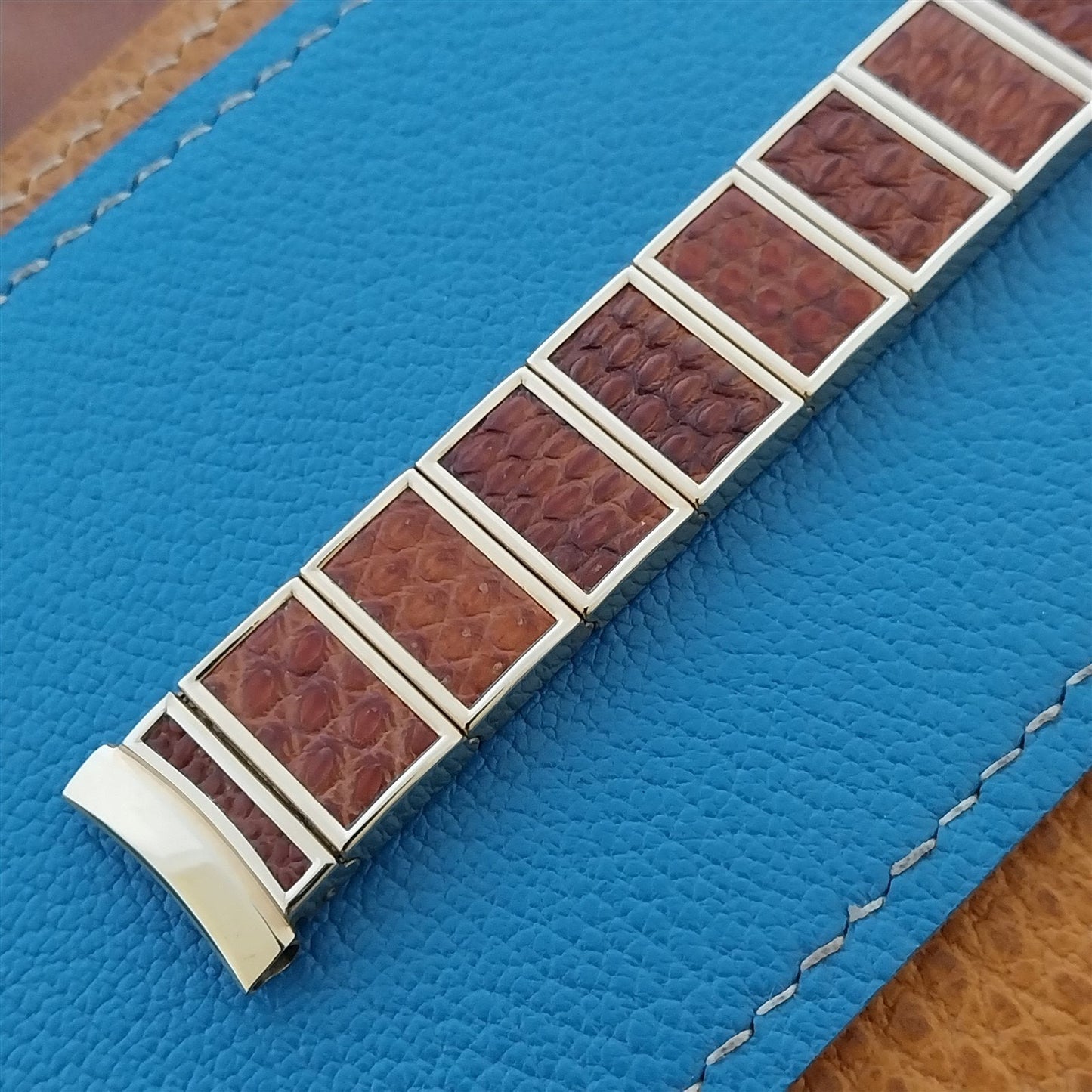 17mm Gold Filled & Brown Alligator Gemex Caballero nos 1950s Vintage Watch Band