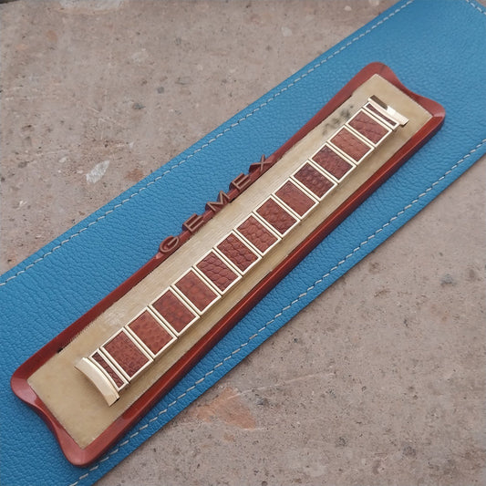 17mm Gold Filled & Brown Alligator Gemex Caballero nos 1950s Vintage Watch Band