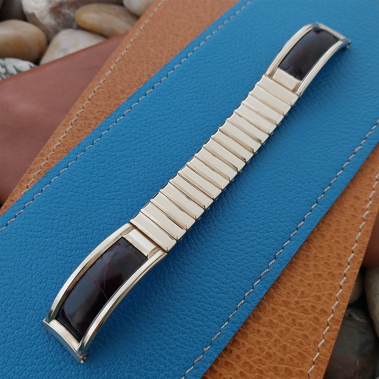 10K Gold-Filled & Alligator Bretton Classic nos 1940s Vintage Watch Band
