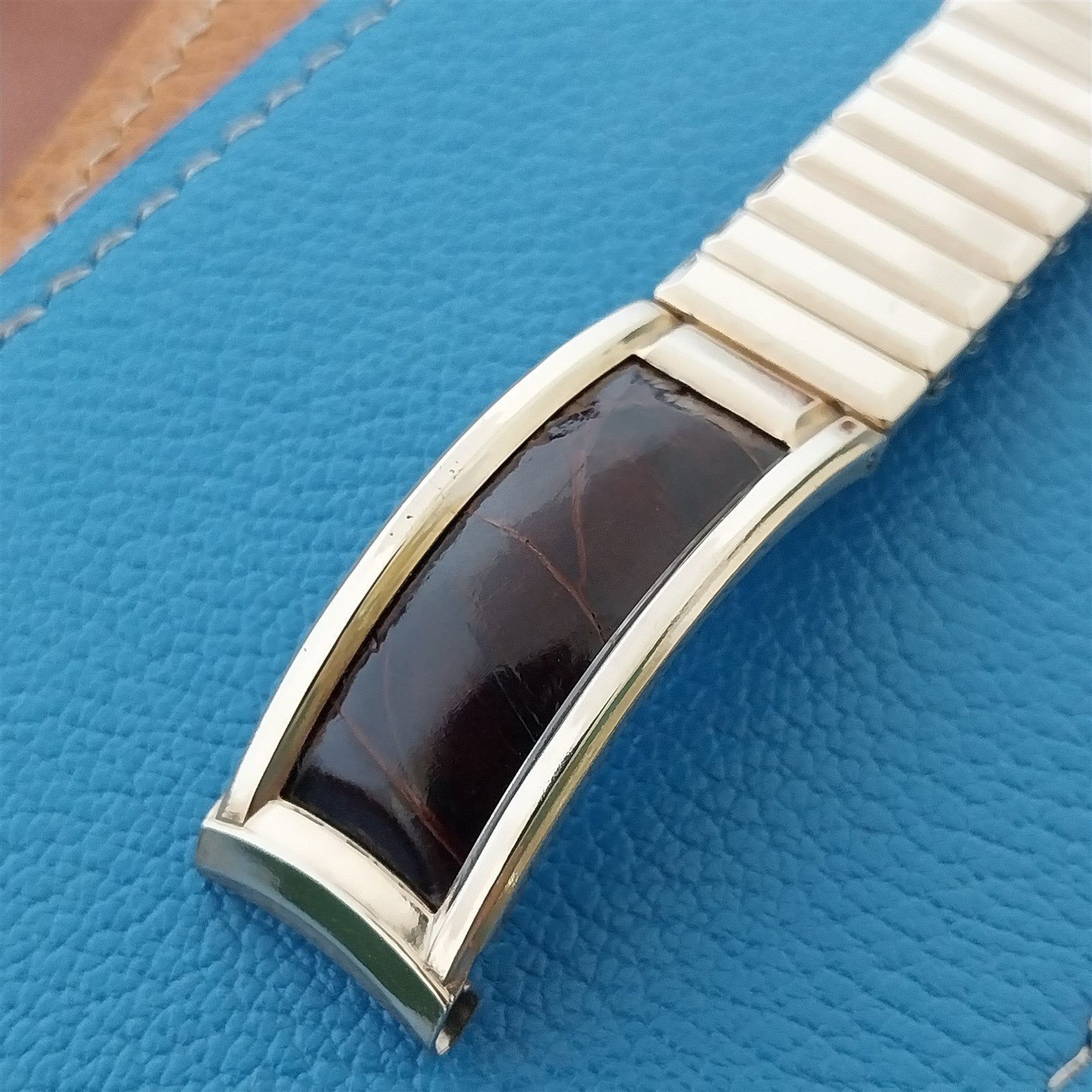 10K Gold-Filled & Alligator Bretton Classic nos 1940s Vintage Watch Band