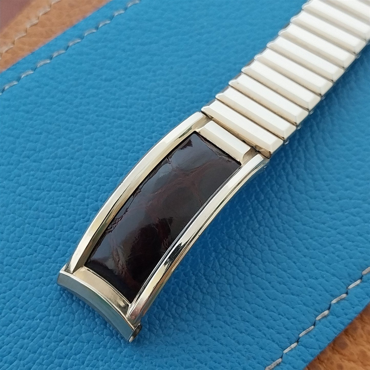 10K Gold-Filled & Alligator Bretton Classic nos 1940s Vintage Watch Band