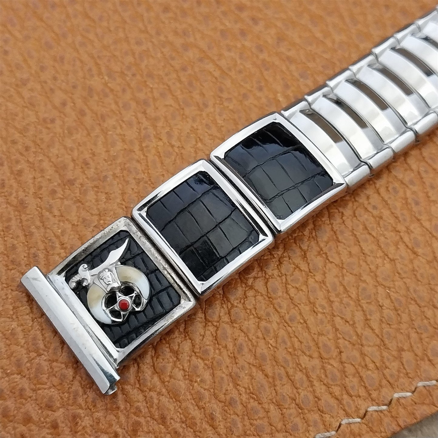 Long 19mm 18mm Stainless & Lizard JB Champion Shriner 1950s Vintage Watch Band