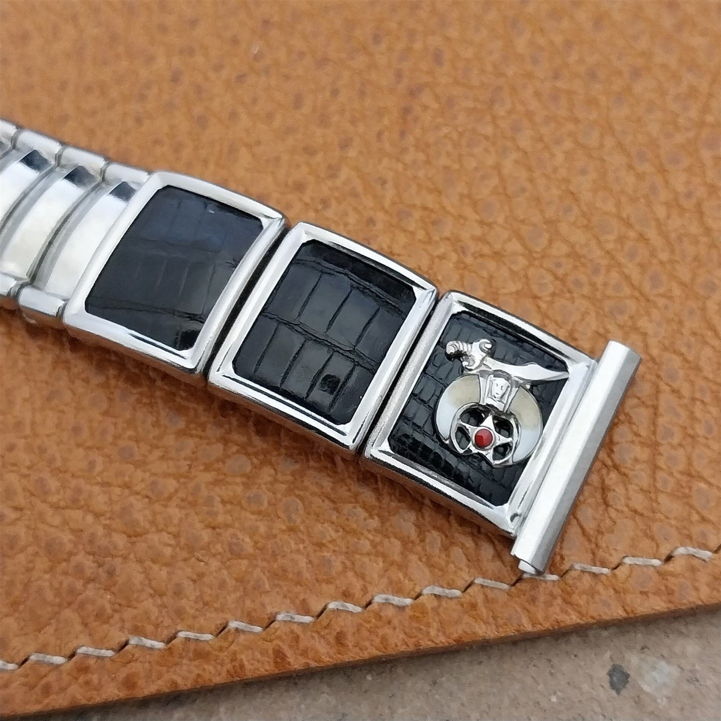 Long 19mm 18mm Stainless & Lizard JB Champion Shriner 1950s Vintage Watch Band