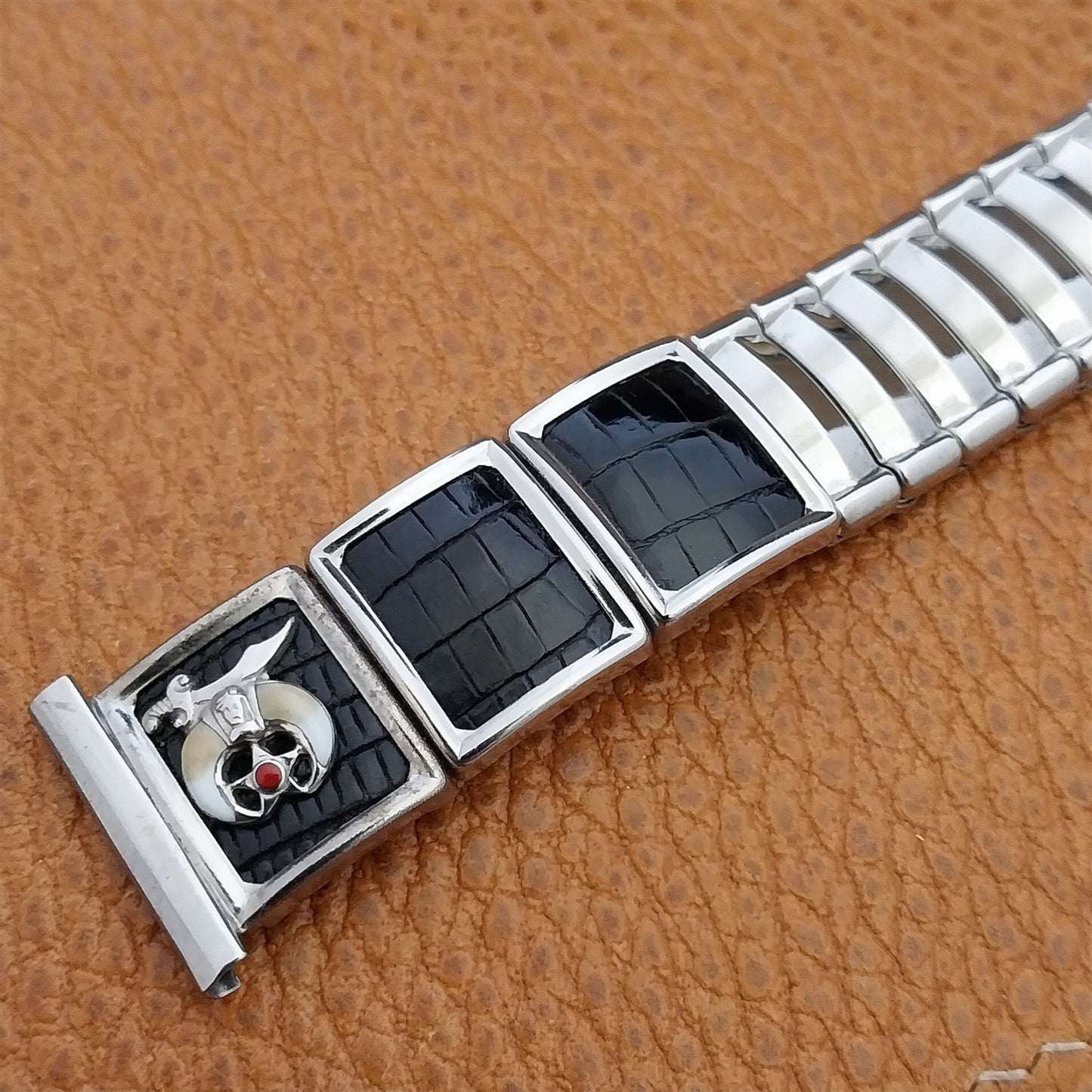 Long 19mm 18mm Stainless & Lizard JB Champion Shriner 1950s Vintage Watch Band