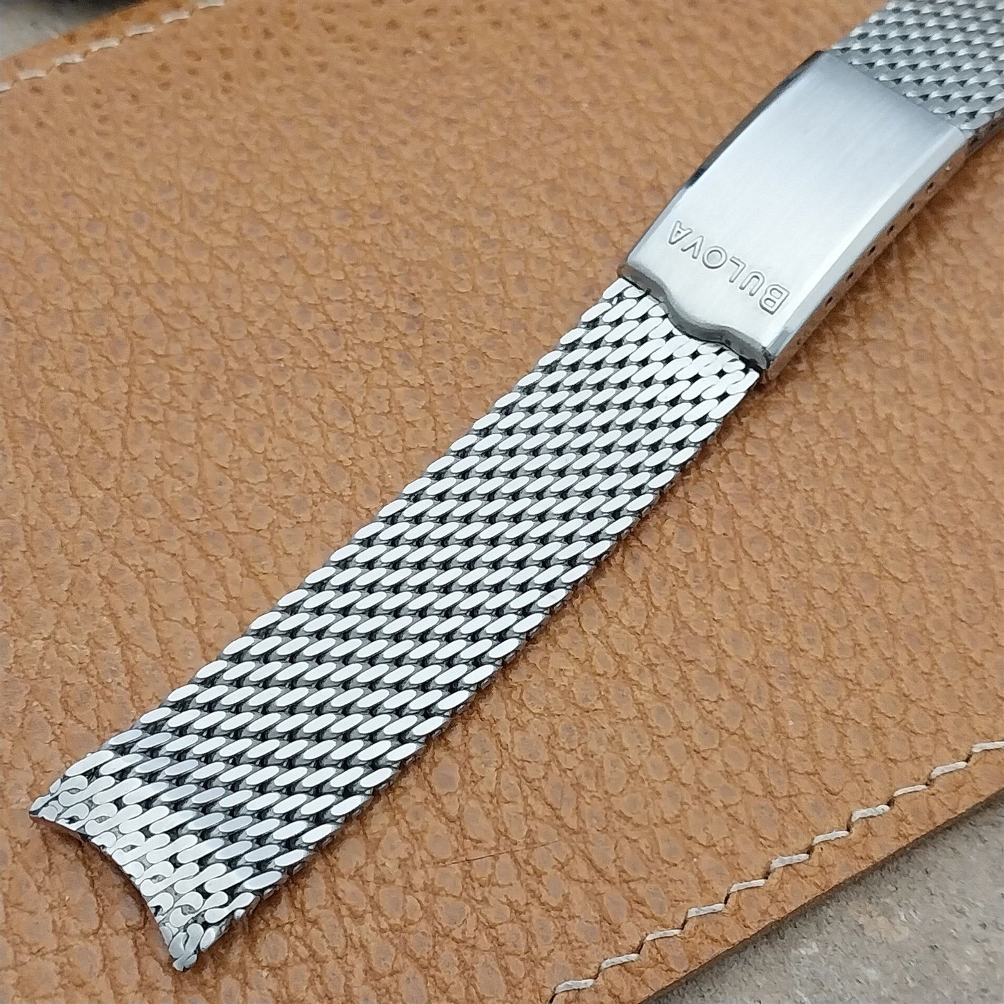 Long Vintage Bulova Thick Stainless Steel Mesh Snorkel Diver Unused Watch Band