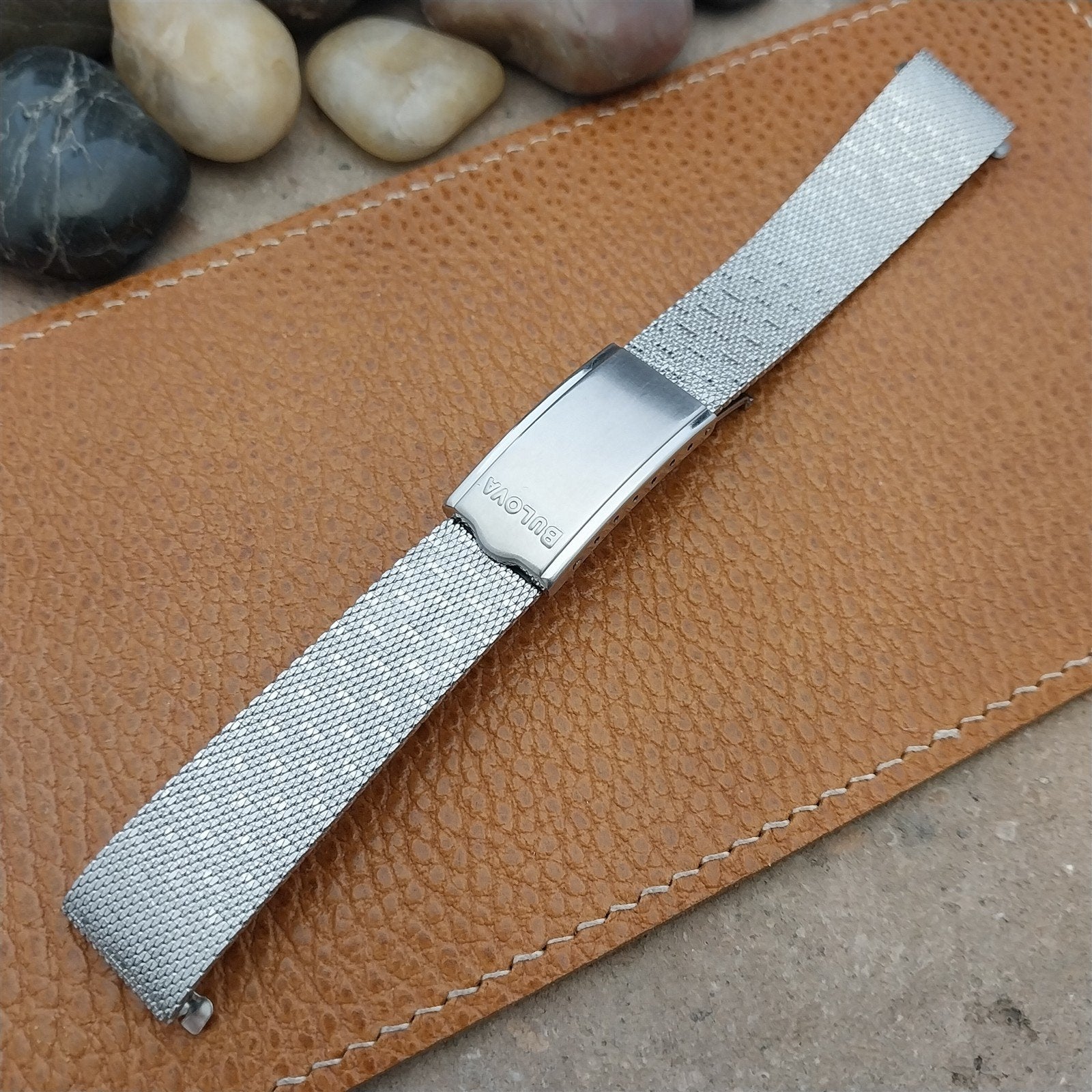 Bulova 17.2mm Stainless Steel Mesh Flat-End nos 1970s Unused Vintage Watch Band