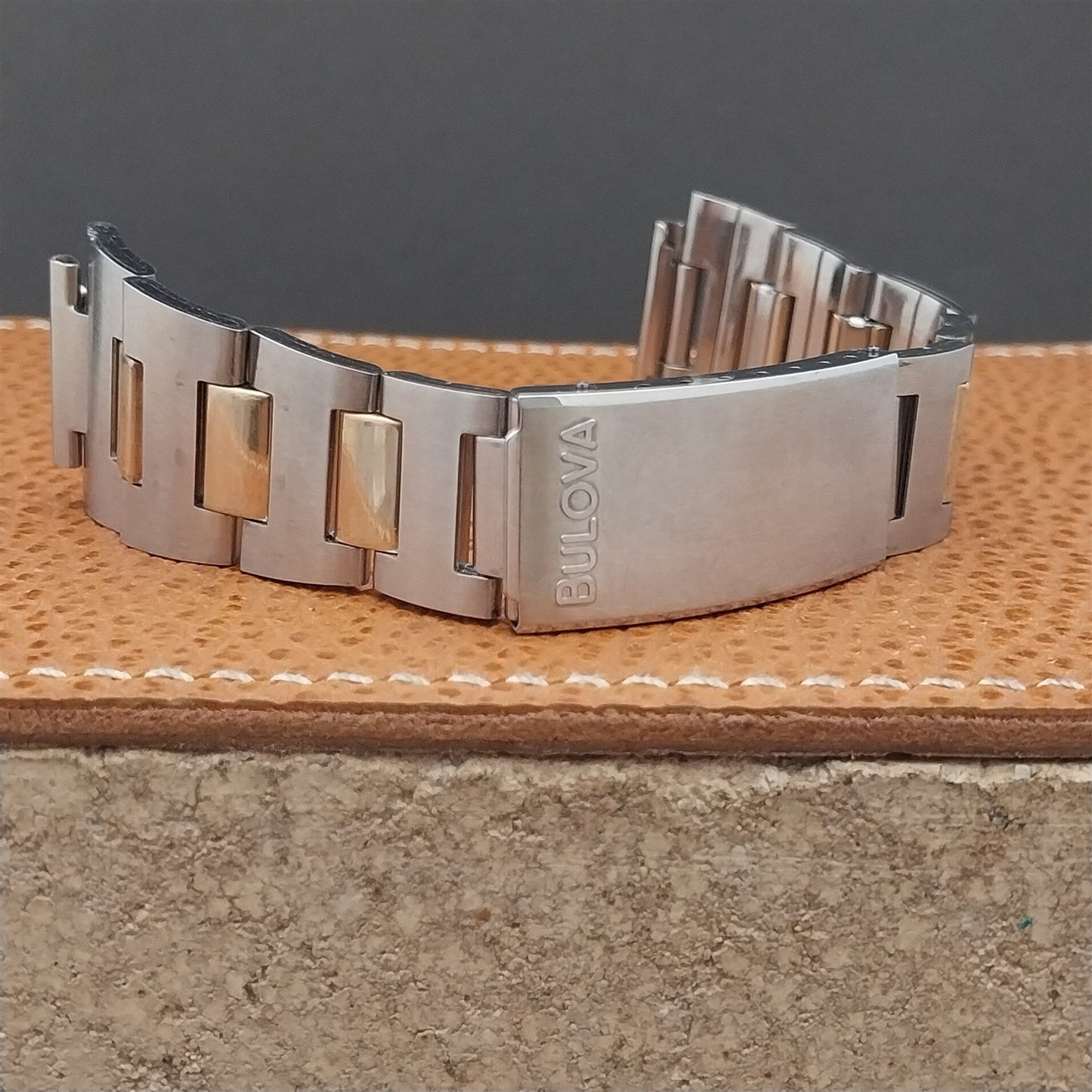 Vintage 17mm Bulova Stelux Stainless Steel & Gold nos Classic 1970s Watch Band