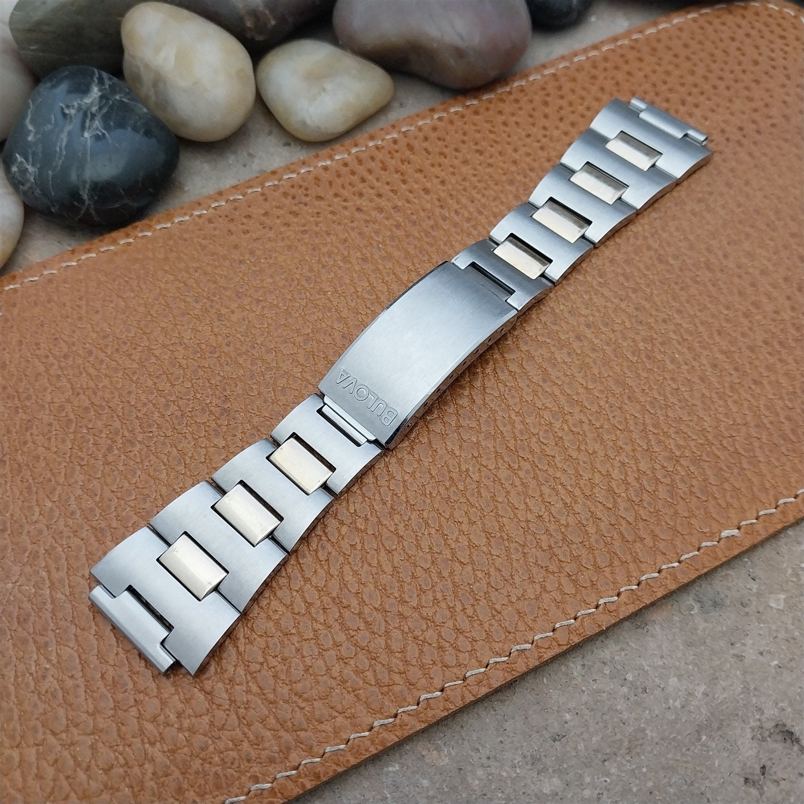 Vintage 17mm Bulova Stelux Stainless Steel & Gold nos Classic 1970s Watch Band