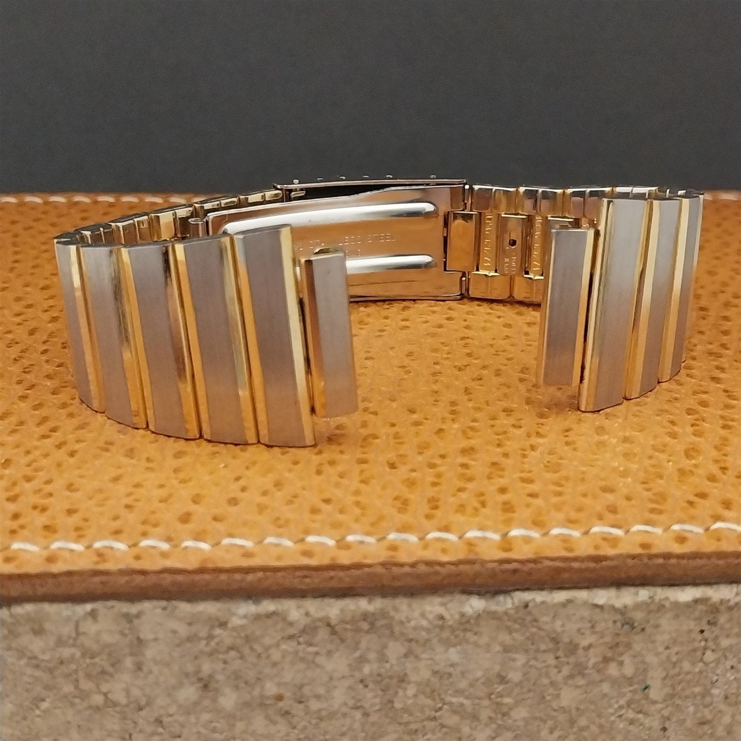 Vintage 18mm Stainless Steel & Gold-Tone Technos Unused 1970s Watch Band