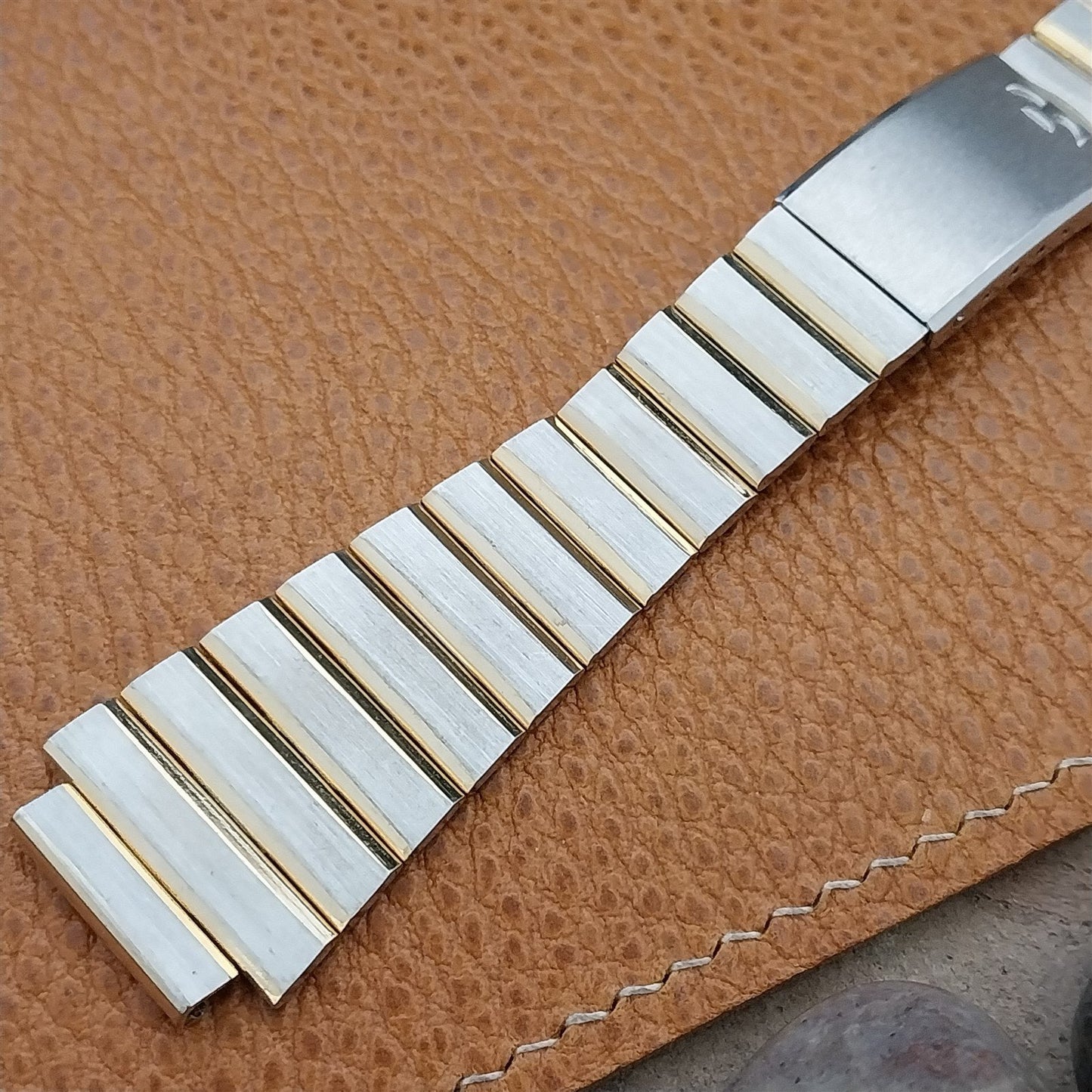 Vintage 18mm Stainless Steel & Gold-Tone Technos Unused 1970s Watch Band