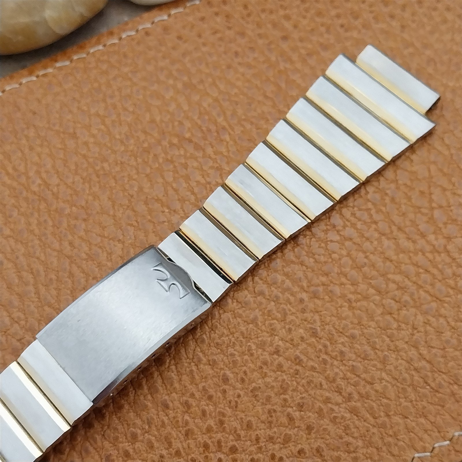 Vintage 18mm Stainless Steel & Gold-Tone Technos Unused 1970s Watch Band