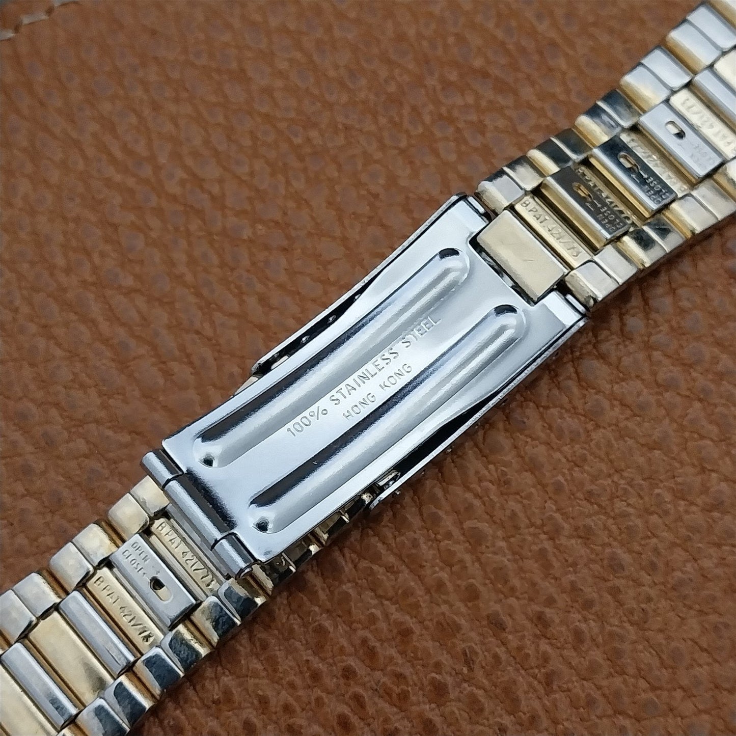 Vintage 18mm Stainless Steel & Gold-Tone Technos Unused 1970s Watch Band