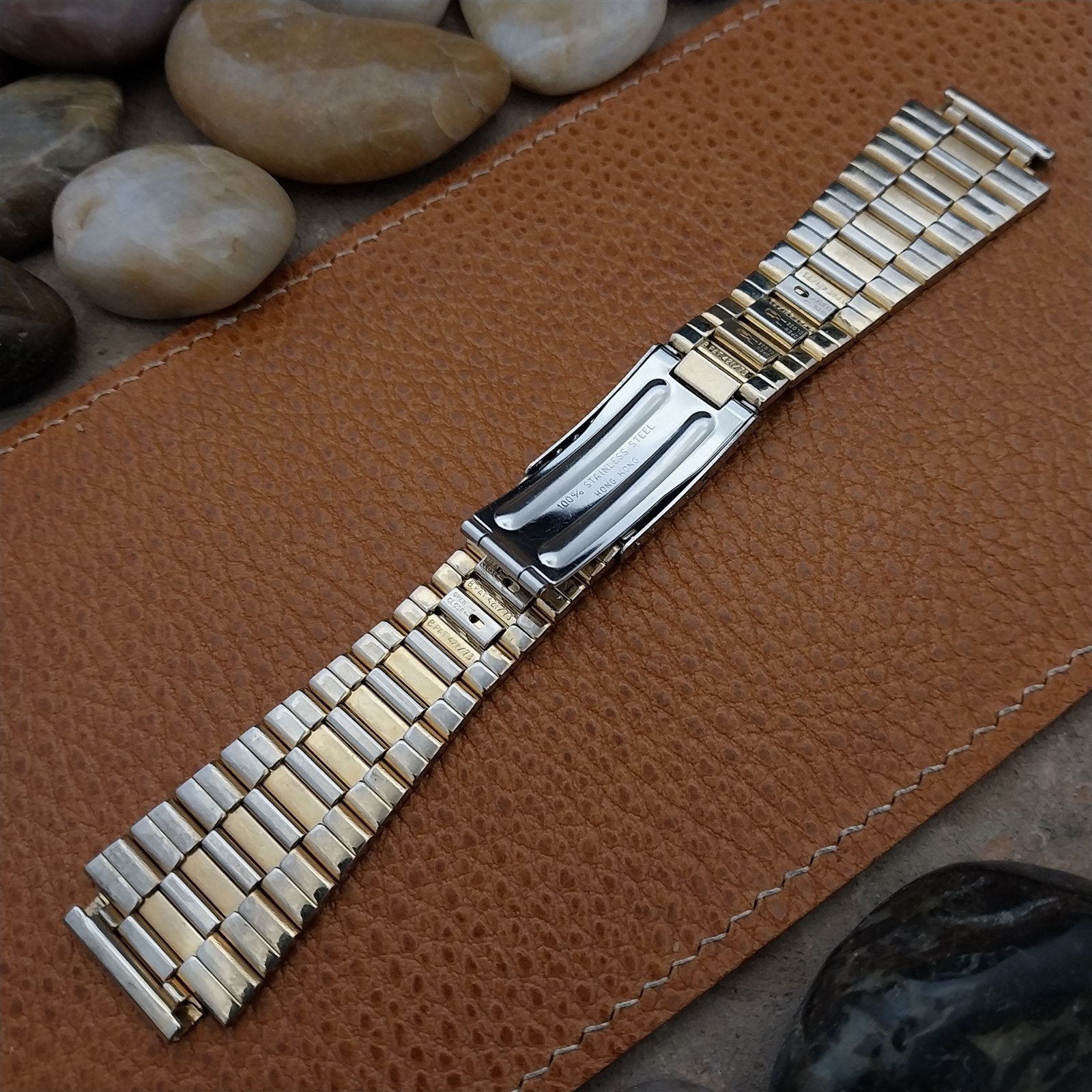 Vintage 18mm Stainless Steel & Gold-Tone Technos Unused 1970s Watch Band