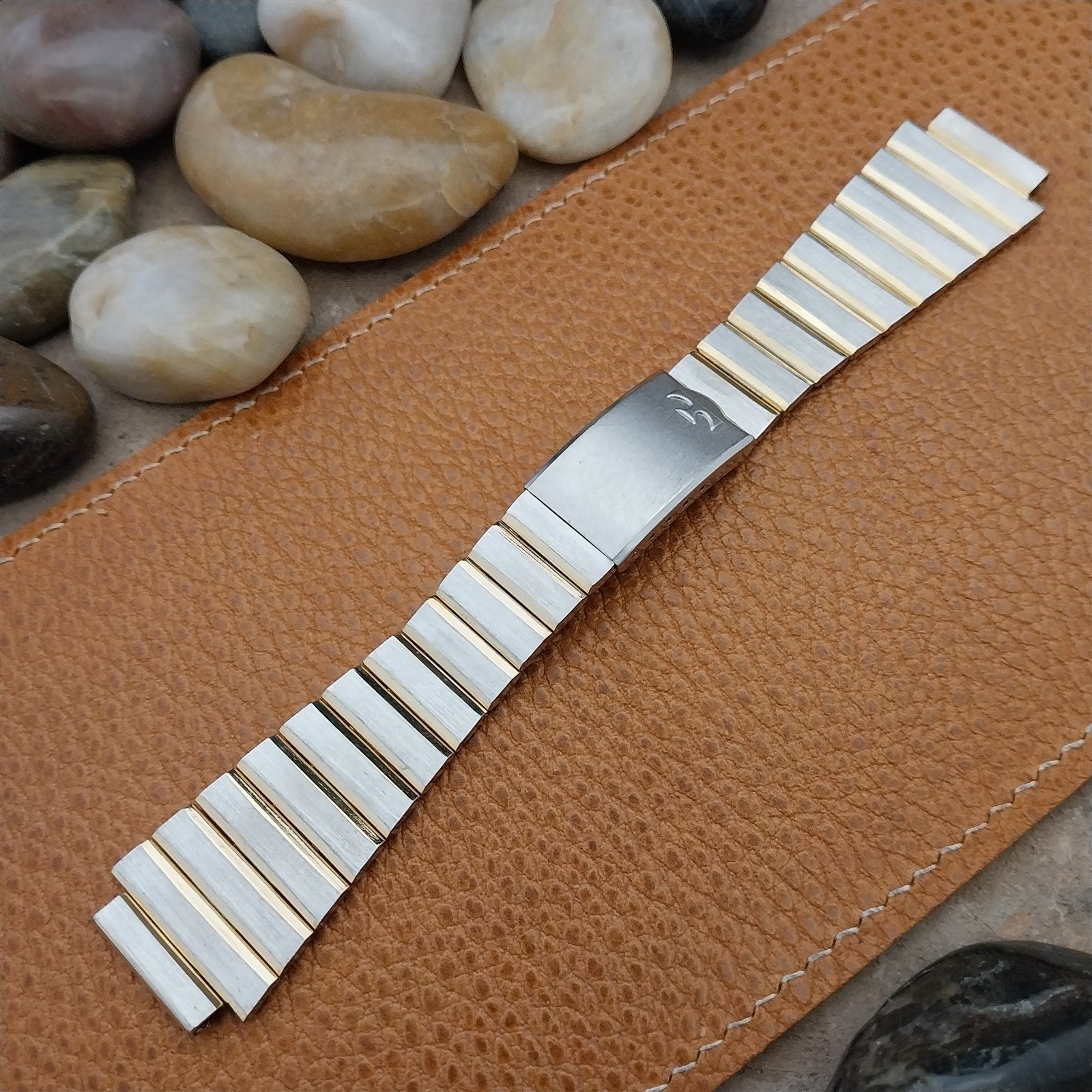 Vintage 18mm Stainless Steel & Gold-Tone Technos Unused 1970s Watch Band