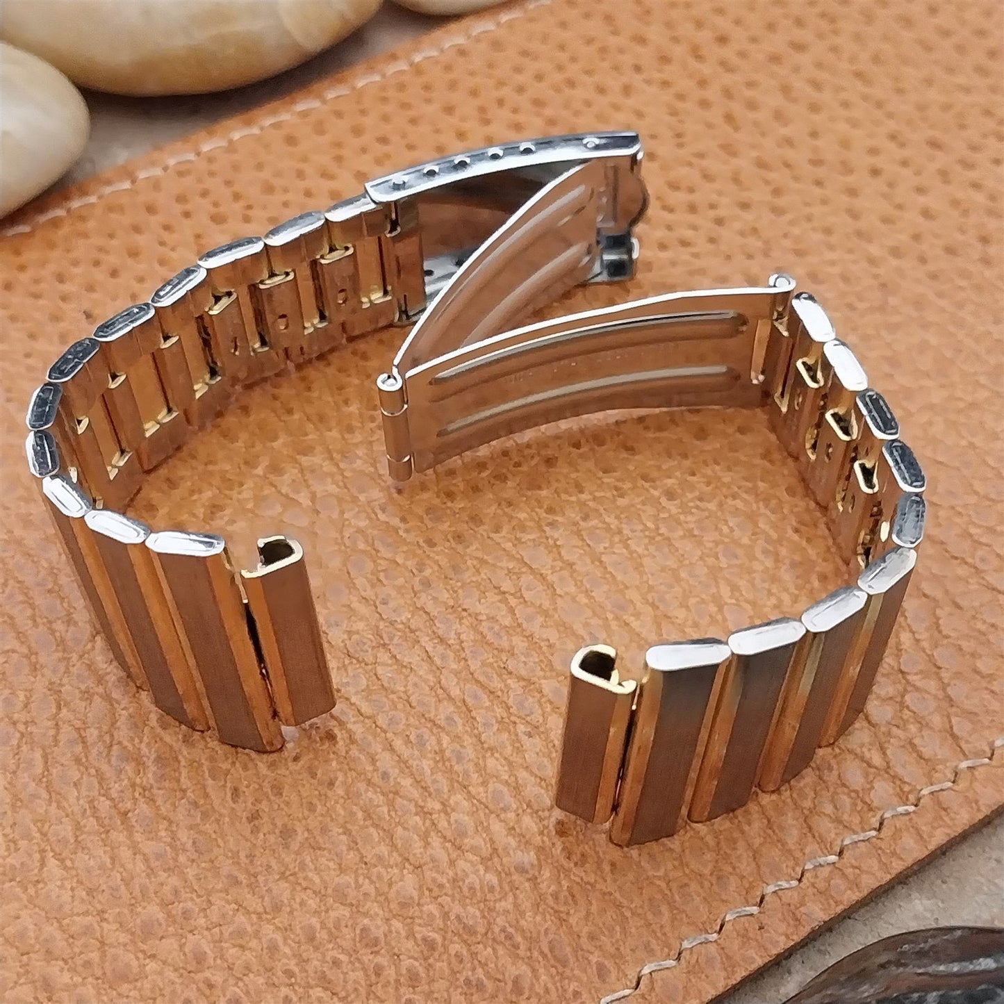 Vintage 18mm Stainless Steel & Gold-Tone Technos Unused 1970s Watch Band