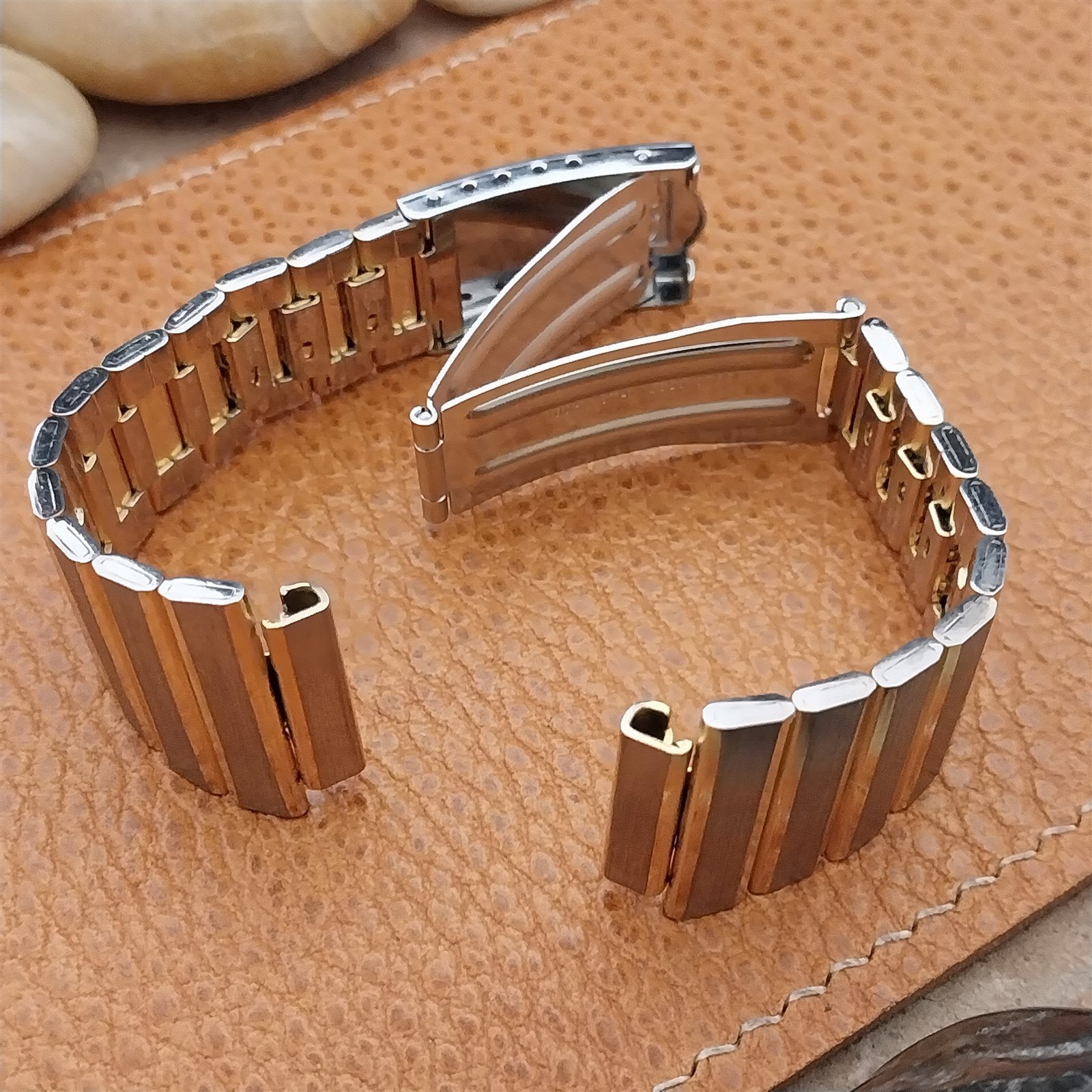 Vintage 18mm Stainless Steel & Gold-Tone Technos Unused 1970s Watch Band