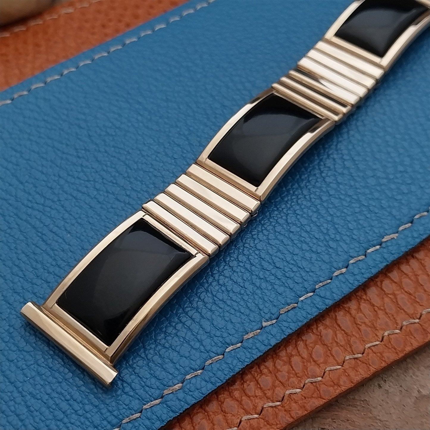 1957 Black & 10k Yellow Gold-Filled Calypso Speidel Unused Vintage Watch Band