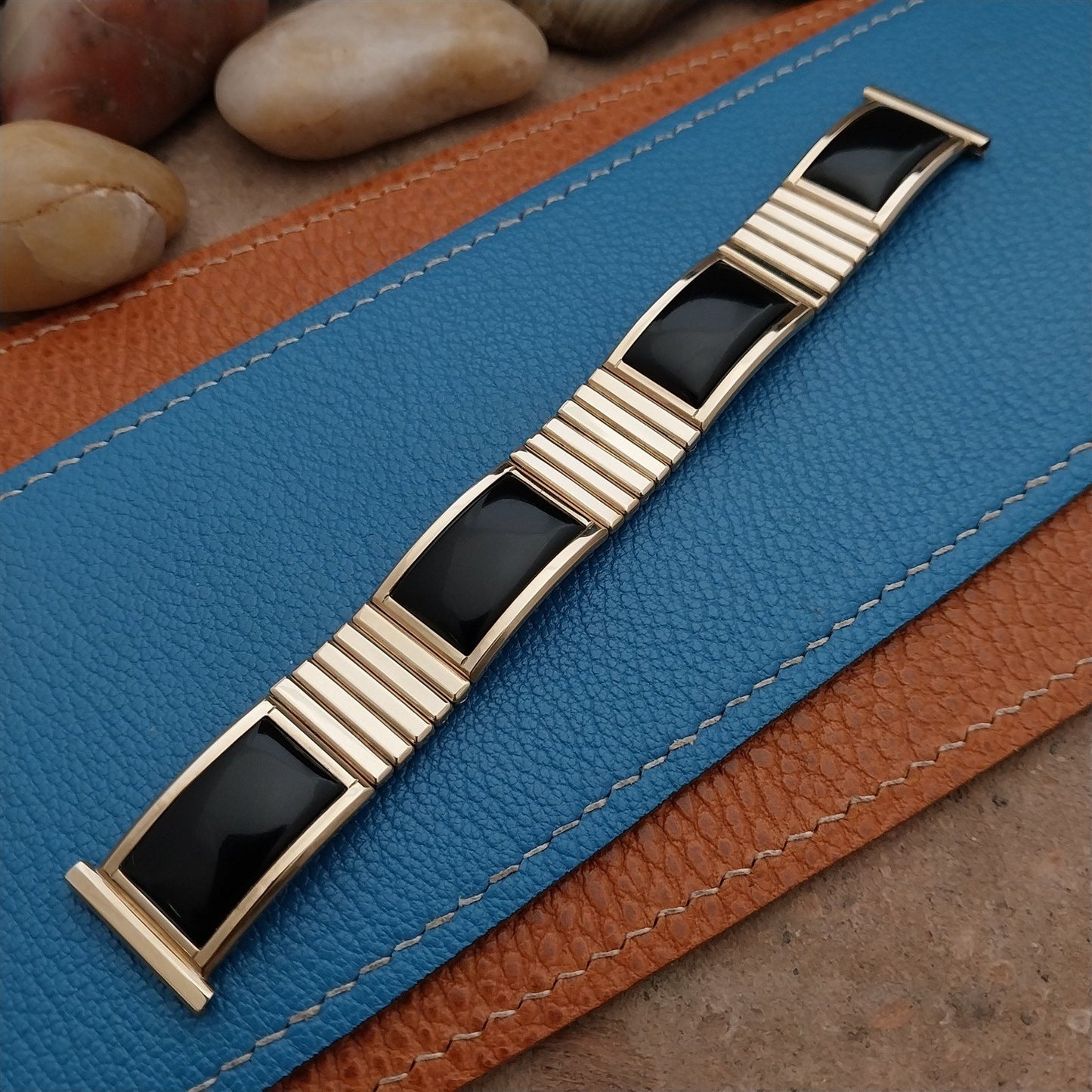 1957 Black & 10k Yellow Gold-Filled Calypso Speidel Unused Vintage Watch Band