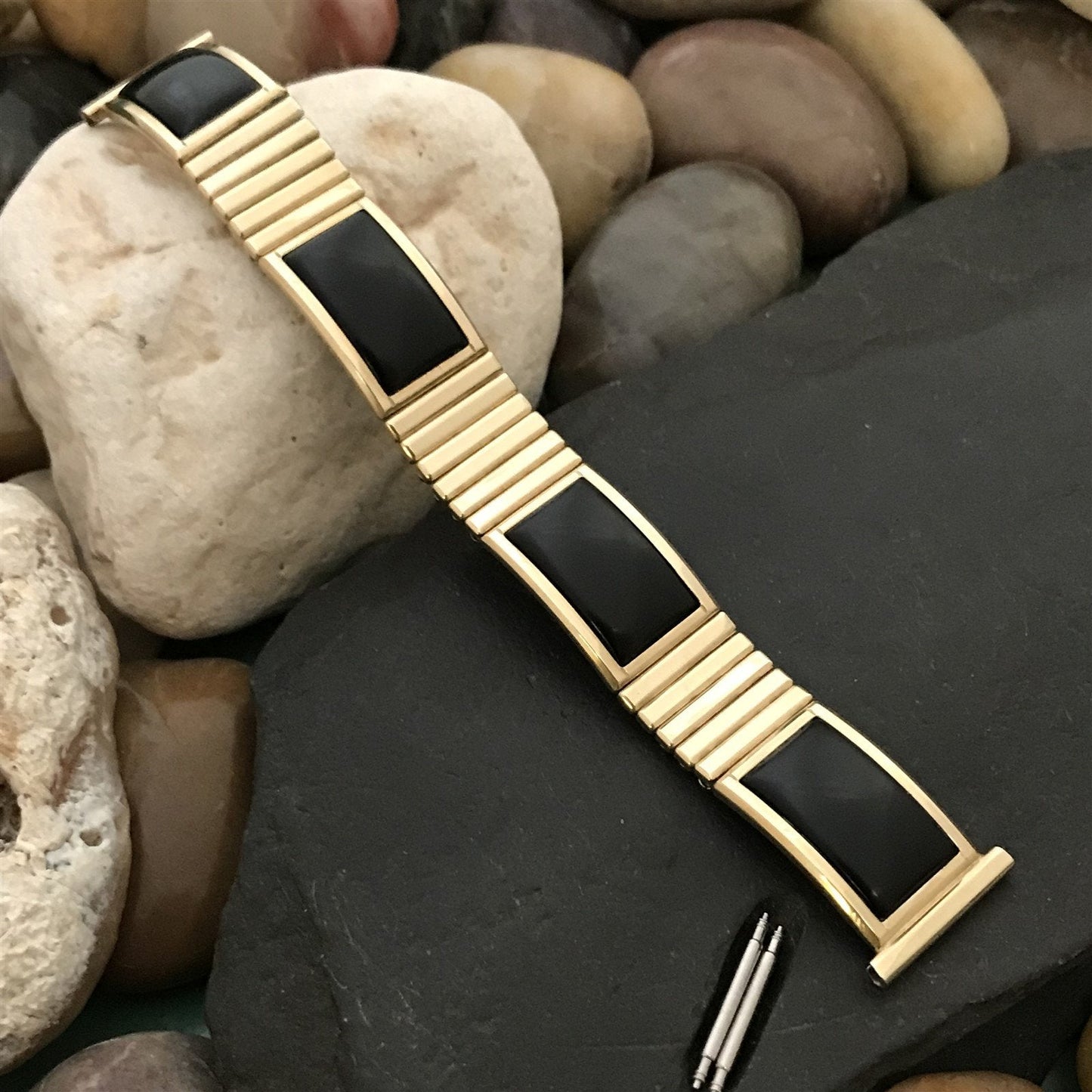 1957 Black & 10k Yellow Gold-Filled Calypso Speidel Unused Vintage Watch Band