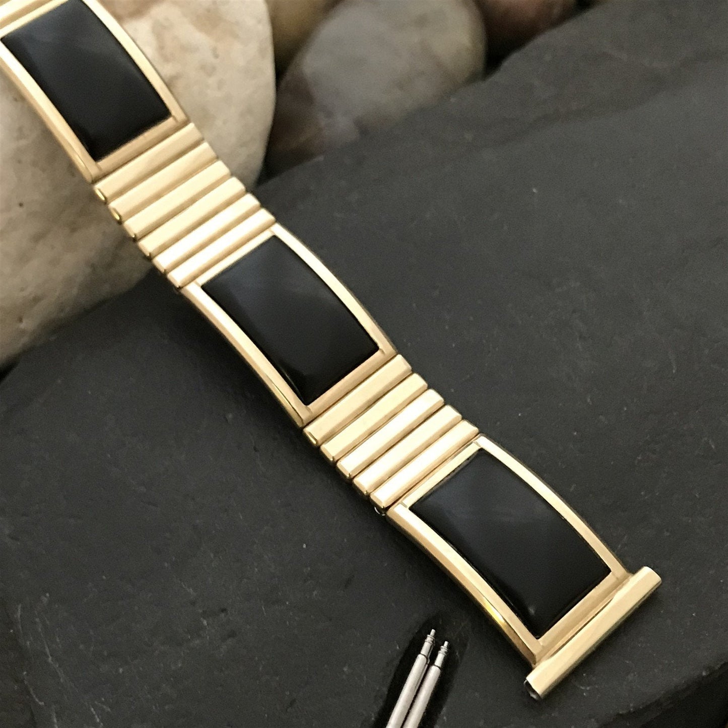 1957 Black & 10k Yellow Gold-Filled Calypso Speidel Unused Vintage Watch Band