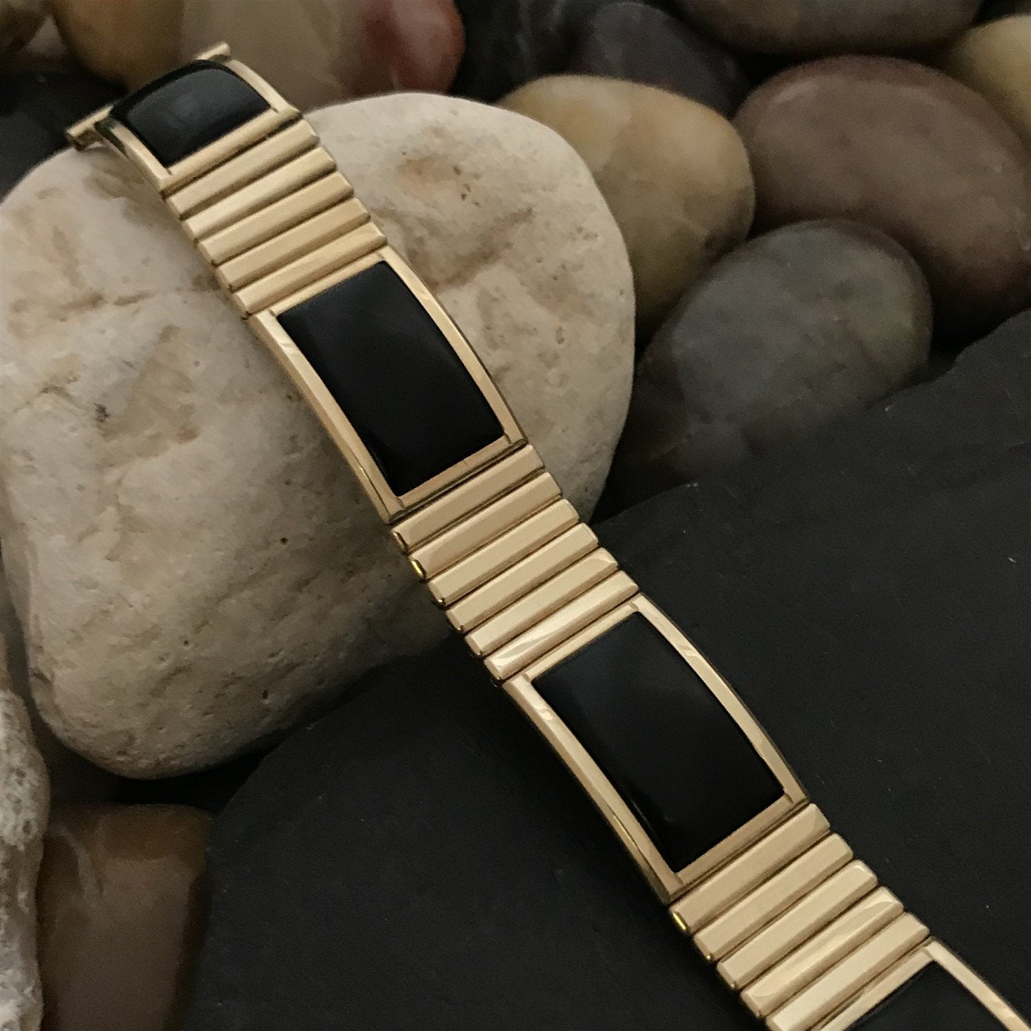 1957 Black & 10k Yellow Gold-Filled Calypso Speidel Unused Vintage Watch Band