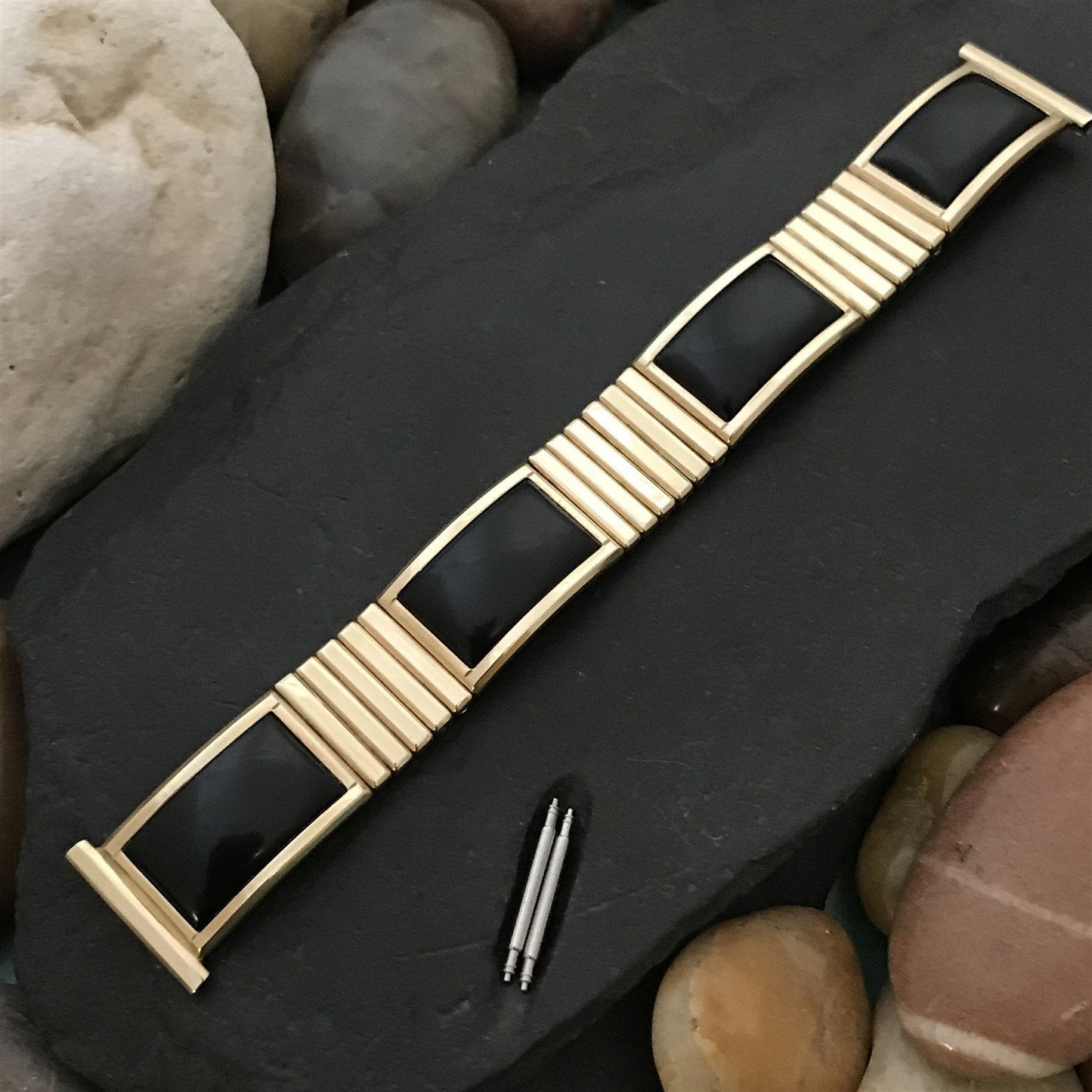 1957 Black & 10k Yellow Gold-Filled Calypso Speidel Unused Vintage Watch Band