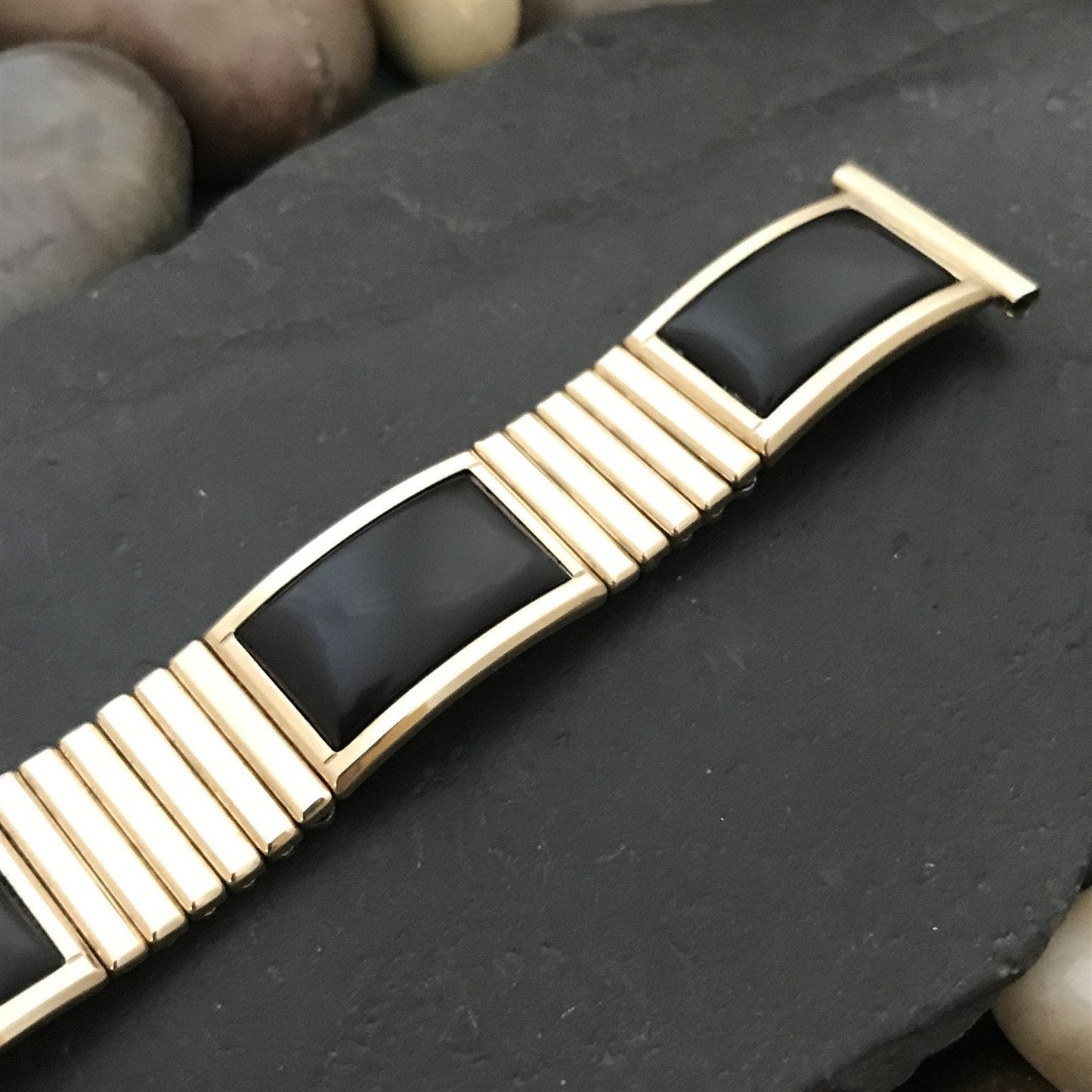 1957 Black & 10k Yellow Gold-Filled Calypso Speidel Unused Vintage Watch Band