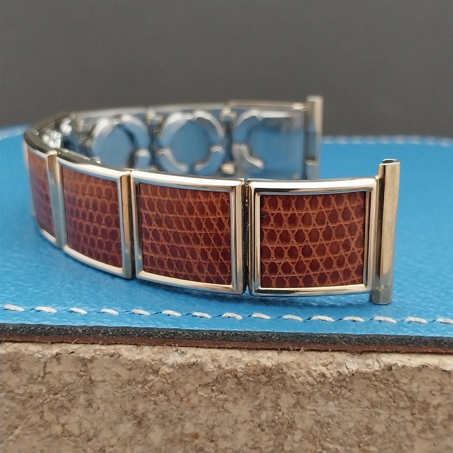 19mm 18mm 16mm Gold Filled & Lizard Speidel Floating Link NOS Vintage Watch Band