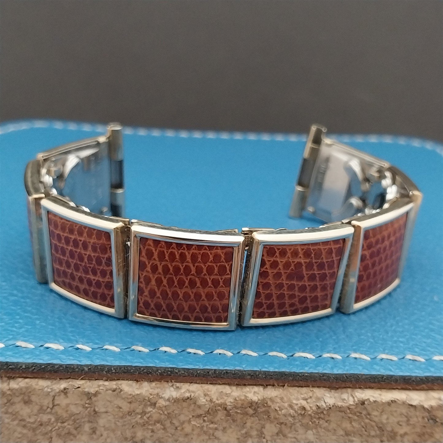 19mm 18mm 16mm Gold Filled & Lizard Speidel Floating Link NOS Vintage Watch Band