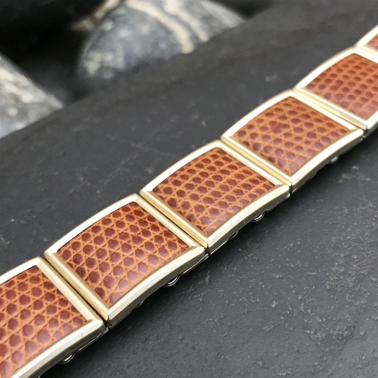 10K Yellow Gold Filled & Lizard Speidel Floating Link nos Vintage Watch Band