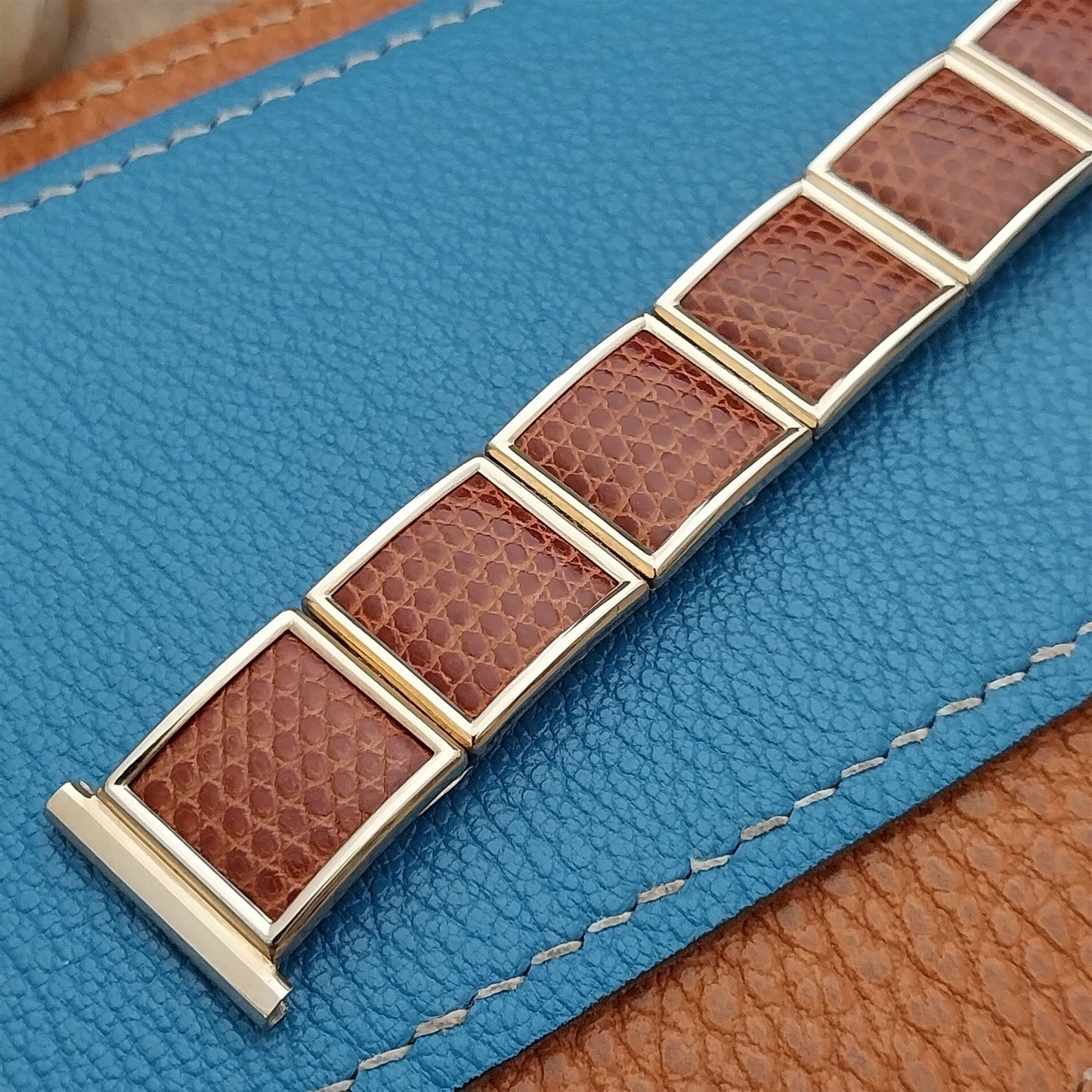 19mm 18mm 16mm Gold Filled & Lizard Speidel Floating Link NOS Vintage Watch Band