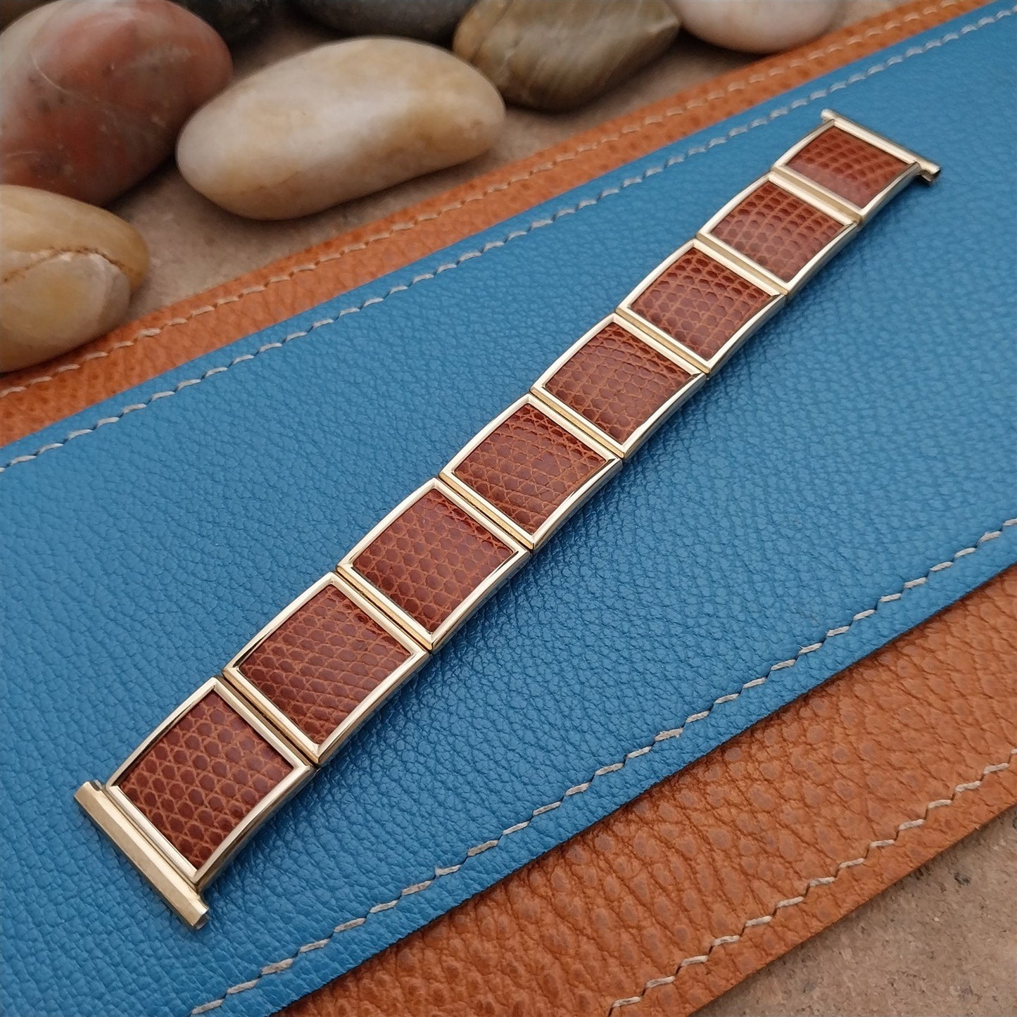 19mm 18mm 16mm Gold Filled & Lizard Speidel Floating Link NOS Vintage Watch Band