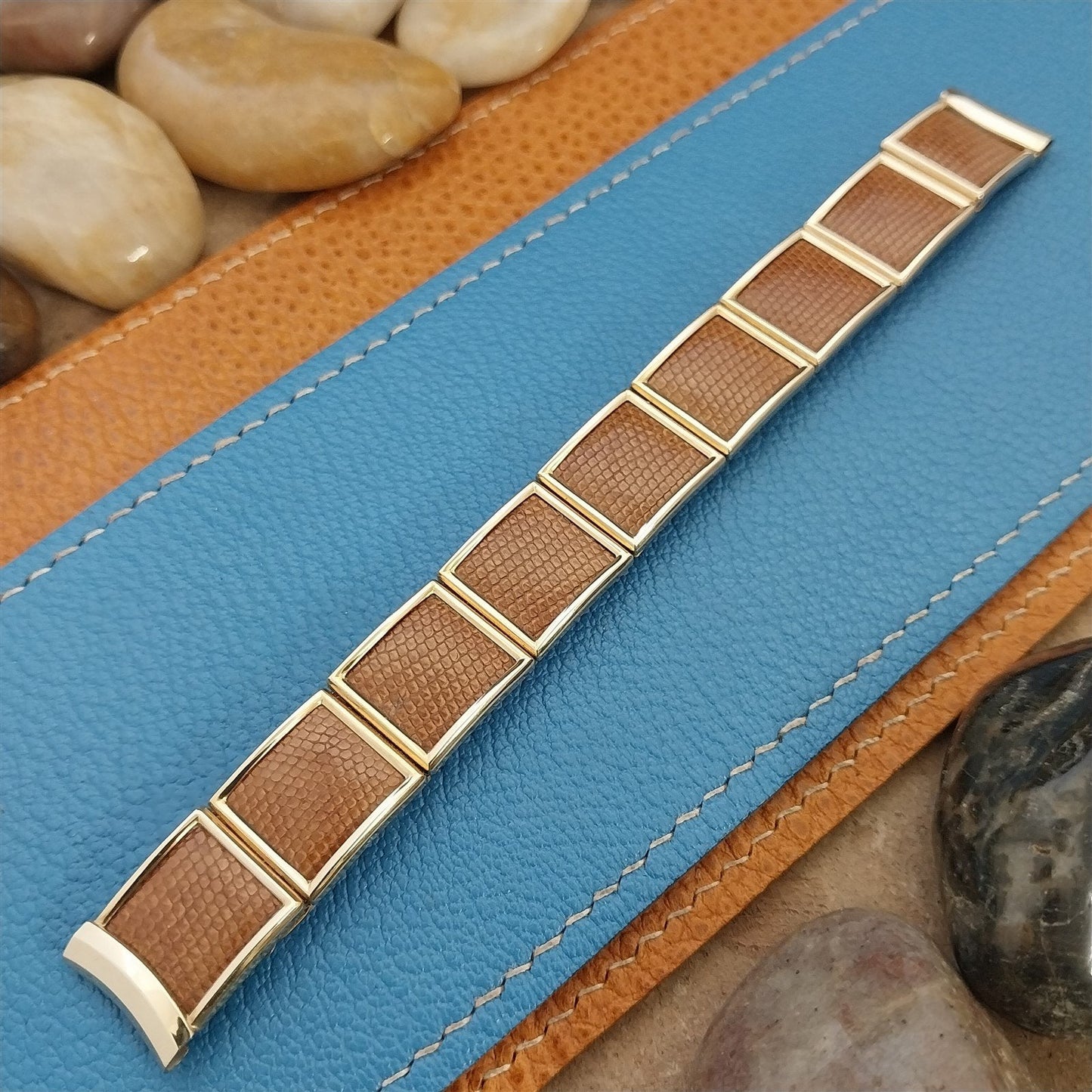 Vintage 1956 5/8" 10k Gold Filled & Lizard Speidel Floating Link nos Watch Band