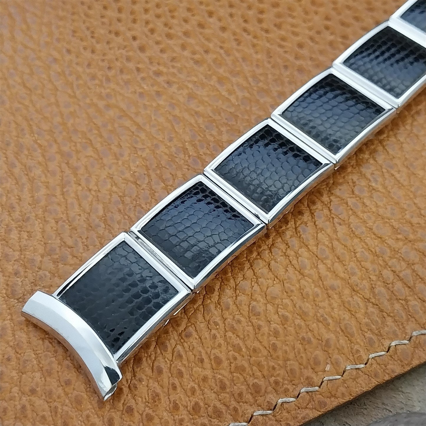 Vintage 1956 Lizard & 10k White Gold-Filled Floating Link Unused 50s Watch Band