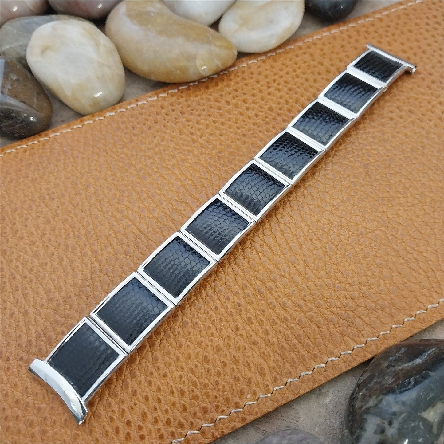 Vintage 1956 Lizard & 10k White Gold-Filled Floating Link Unused 50s Watch Band